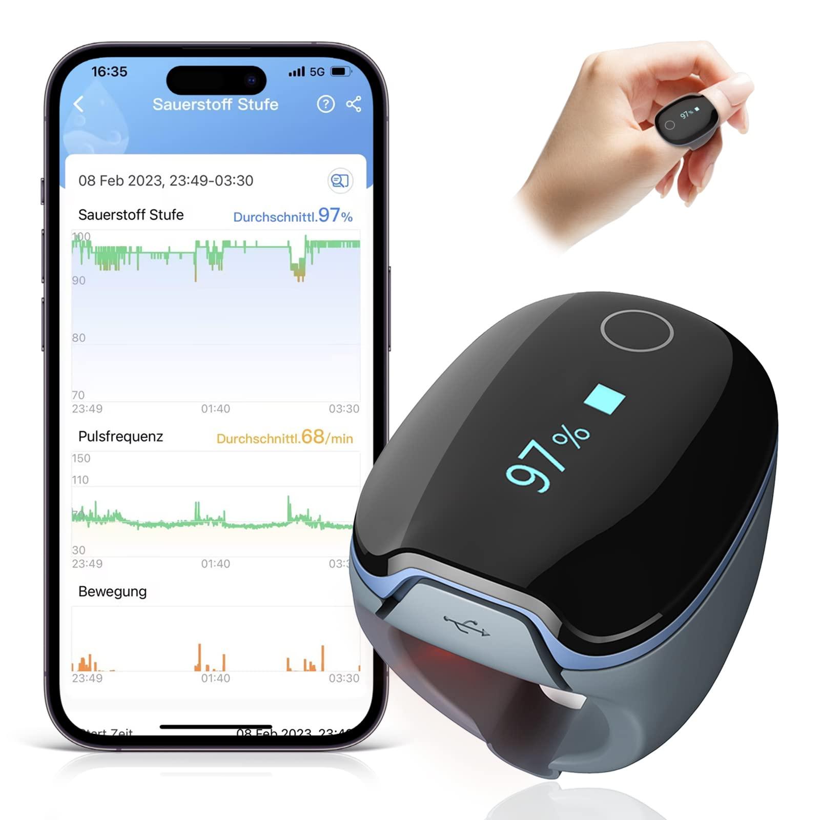 O2 Ring pulssoksümeeter pidevaks jälgimiseks, uneoksümeeter sõrmele alarmiga, Bluetooth hapniku oksümeeter O2 hapnikusisalduse ja pulsisageduse mõõtmiseks, rakendus ja aruanded