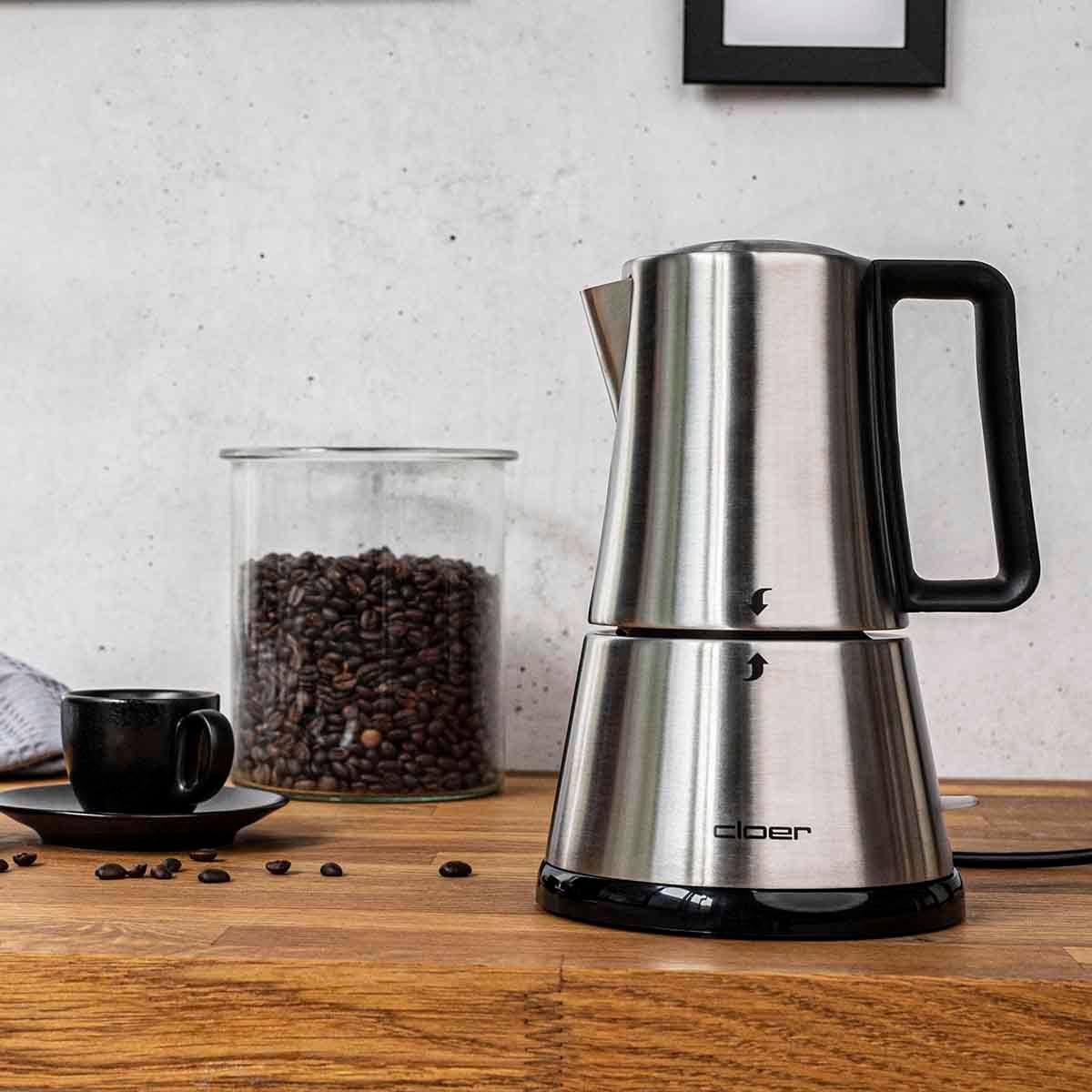 Cloer 5928 Moka kohvimasin, elektriline espressomasin, 3-6 tassi, roostevabast terasest sisestus, turvalülitus, turvaventiil, sisse-/väljalüliti, 365 W, roostevaba teras – pilt 7