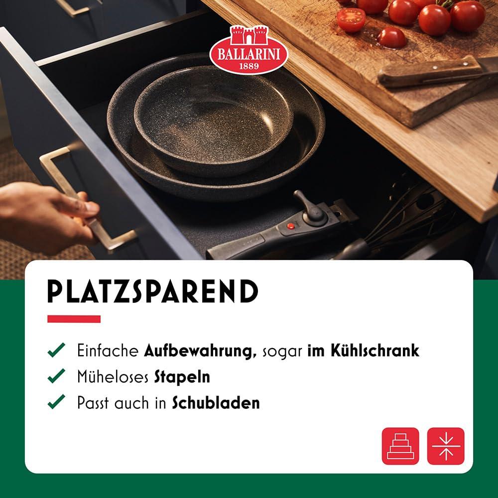 BALLARINI Torre praepannide ja kastruli komplekt, 20 + 28 cm + kastrul 16 cm, keraamiline kate, induktsioonisobiv, eemaldatav käepide, alumiinium, hõbedane – pilt 6