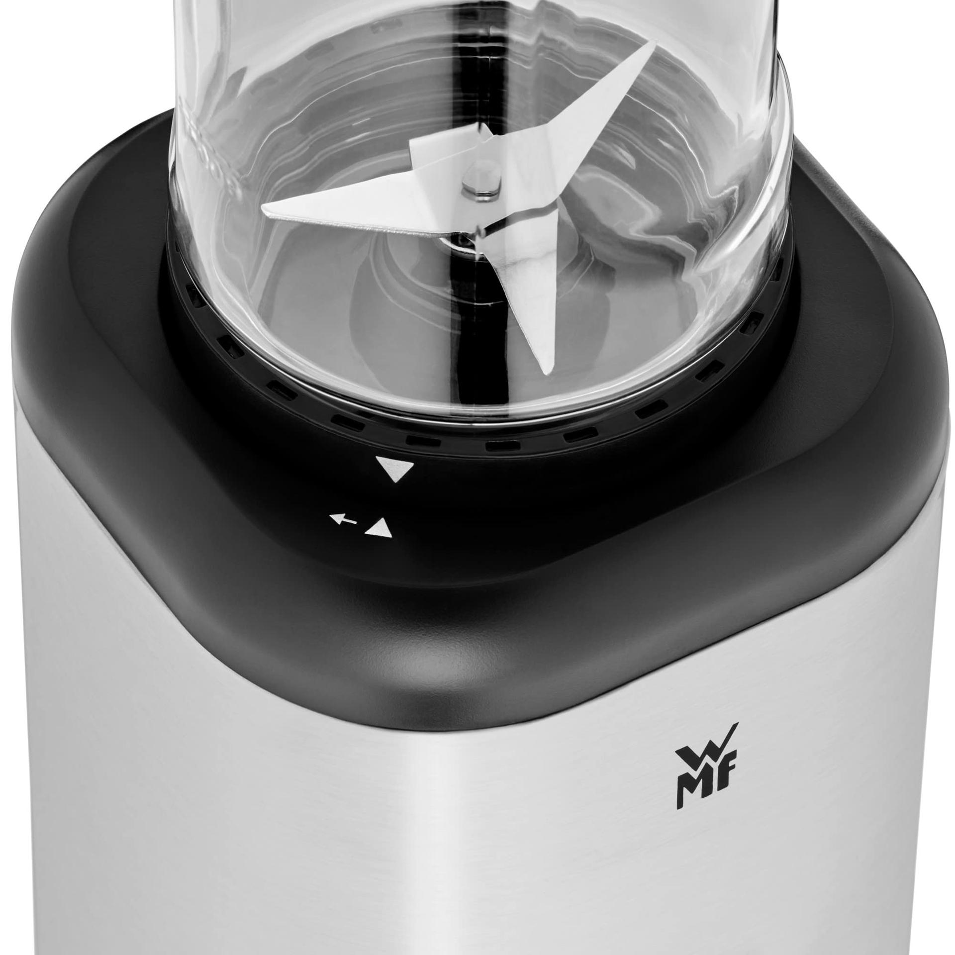 WMF Küchenminis kompaktne blender, mini standmixer, 400 W, väike blender, klaaskann 0,8 l, impulssrežiim, Cromargan matt – lisavaade