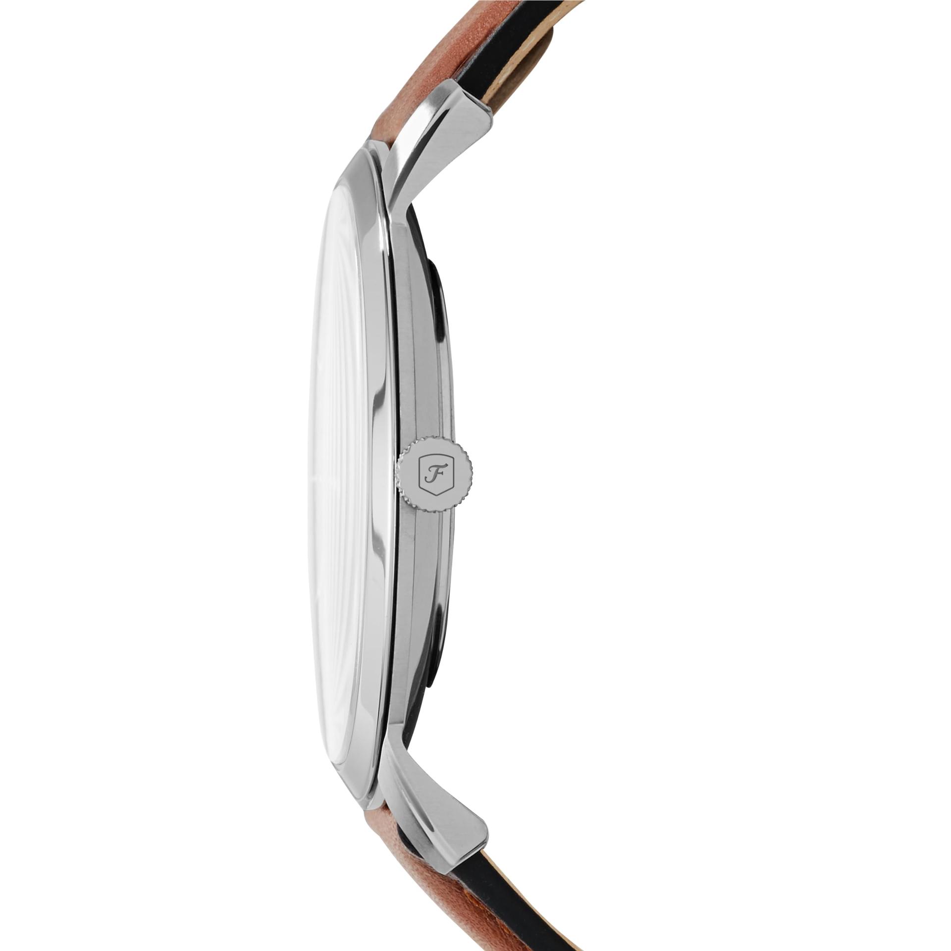 Fossil Minimalist meeste käekell, kvartsmehhanism, roostevaba teras või nahkrihm, sinine ja pruun, 44MM – detailne vaade