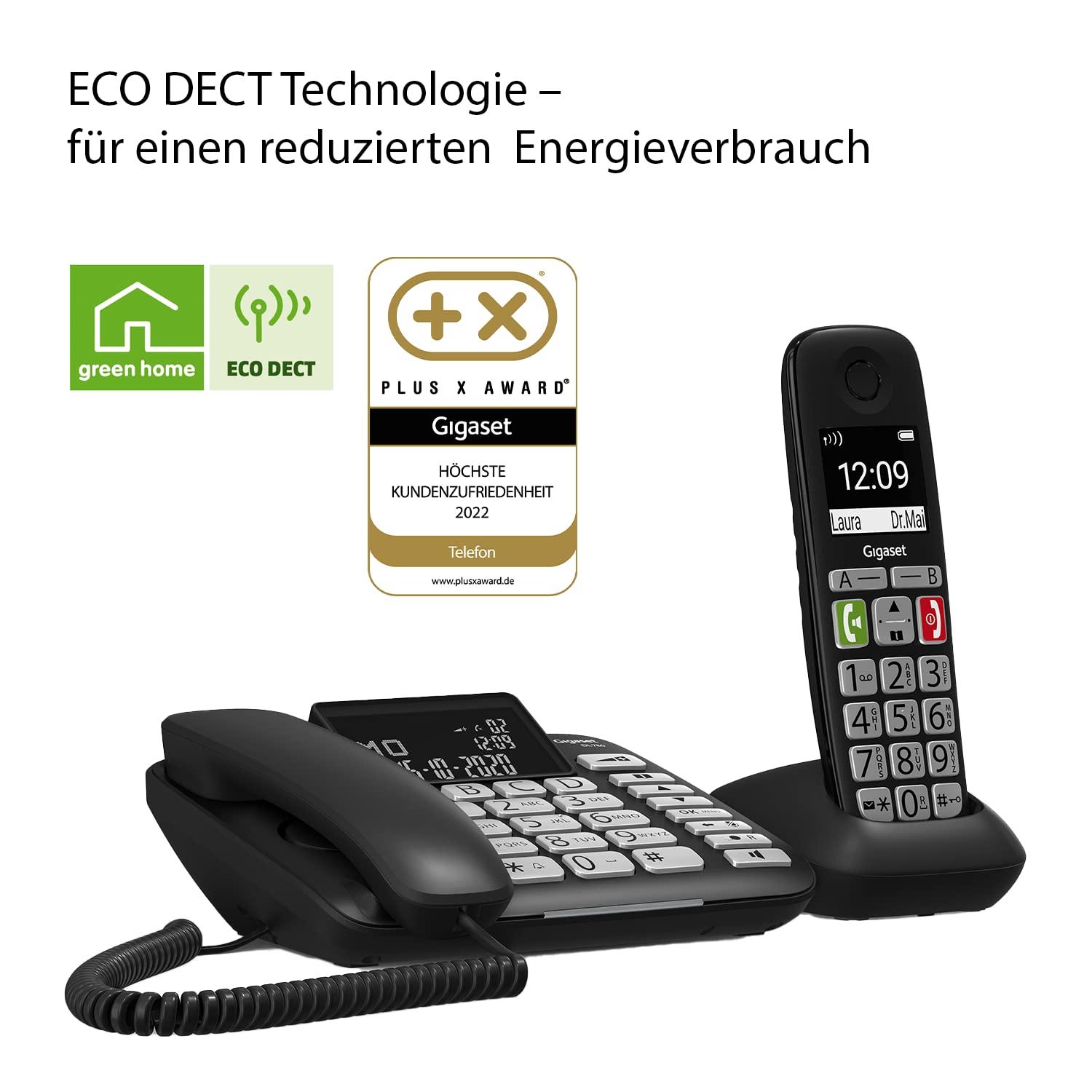 Gigaset DL780 Plus, juhtmega ja juhtmevaba telefon, kombikomplekt, võimendi funktsioon ekstra valjuks kuulamiseks, kuuldeaparaatidega ühilduv, ühine telefoniraamat, must [Saksa versioon] – lisavaade