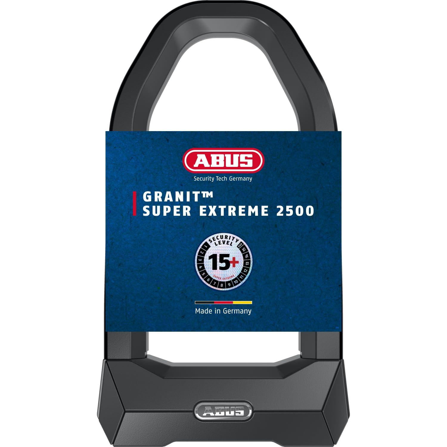 ABUS U-lukk Granit Super Extreme 2500/165HB230 – spetsialiseeritud nurgasae lõikevõtete vastu, sobib jalgrattale ja E-rattale, turvatase 15+, koos USH2500 kinnitusvahendiga