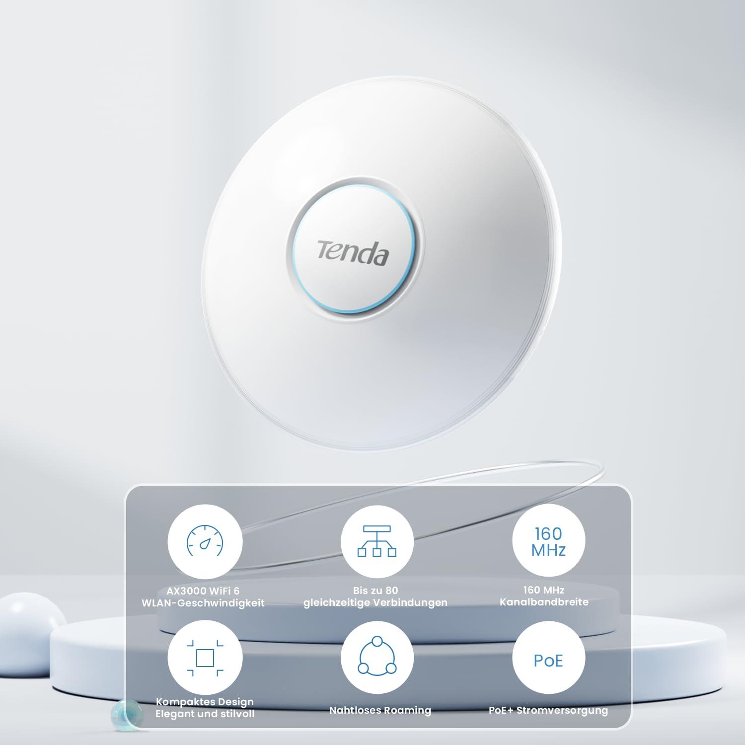 Tenda i27 AX3000 WiFi 6 Access Point PoE (802.11ax kaheribaline, 1x GB PoE LAN-port, WPA3 turvalisus, mitu SSID-d, hallatav rakenduse või veebiliidese kaudu, 802.3at PoE+ toitega, toiteadapter kaasas) – detailne vaade