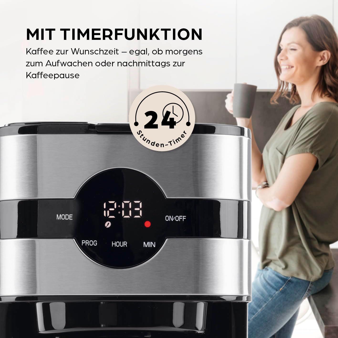 Barista filtrikohvimasin termokannuga | 24-tunnine taimer ja püsifilter | 8 tassi kohvi jaoks | Kohvimasin jahvatatud kohvile [roostevaba teras] – detailne vaade