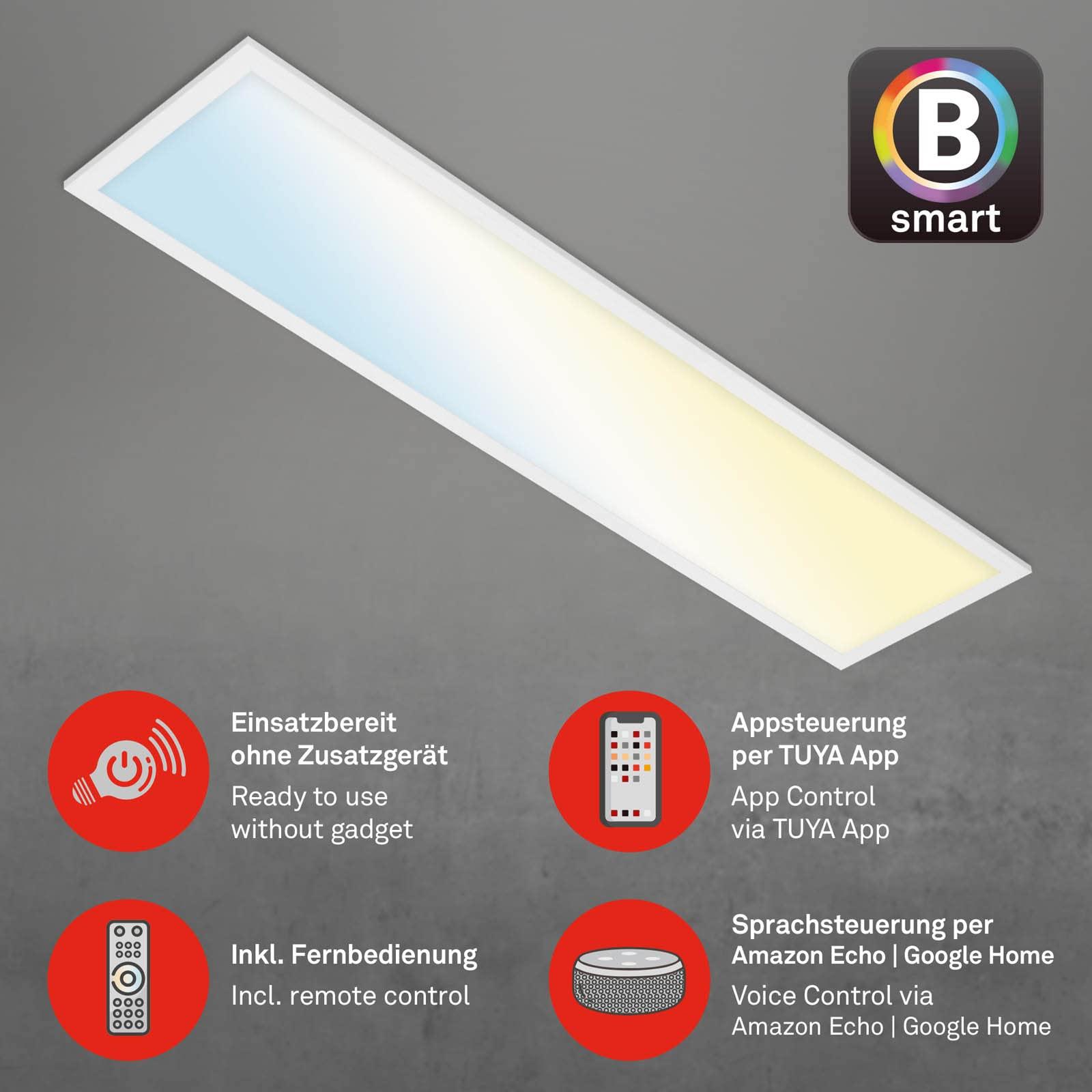 BRILONER – Nutikas LED laelamp, töötab Alexaga, reguleeritav soojast külma valgeni, laevalgusti, elutoa- ja magamistoalamp, LED-paneel, 100x25x6,6 cm, valge – lisavaade