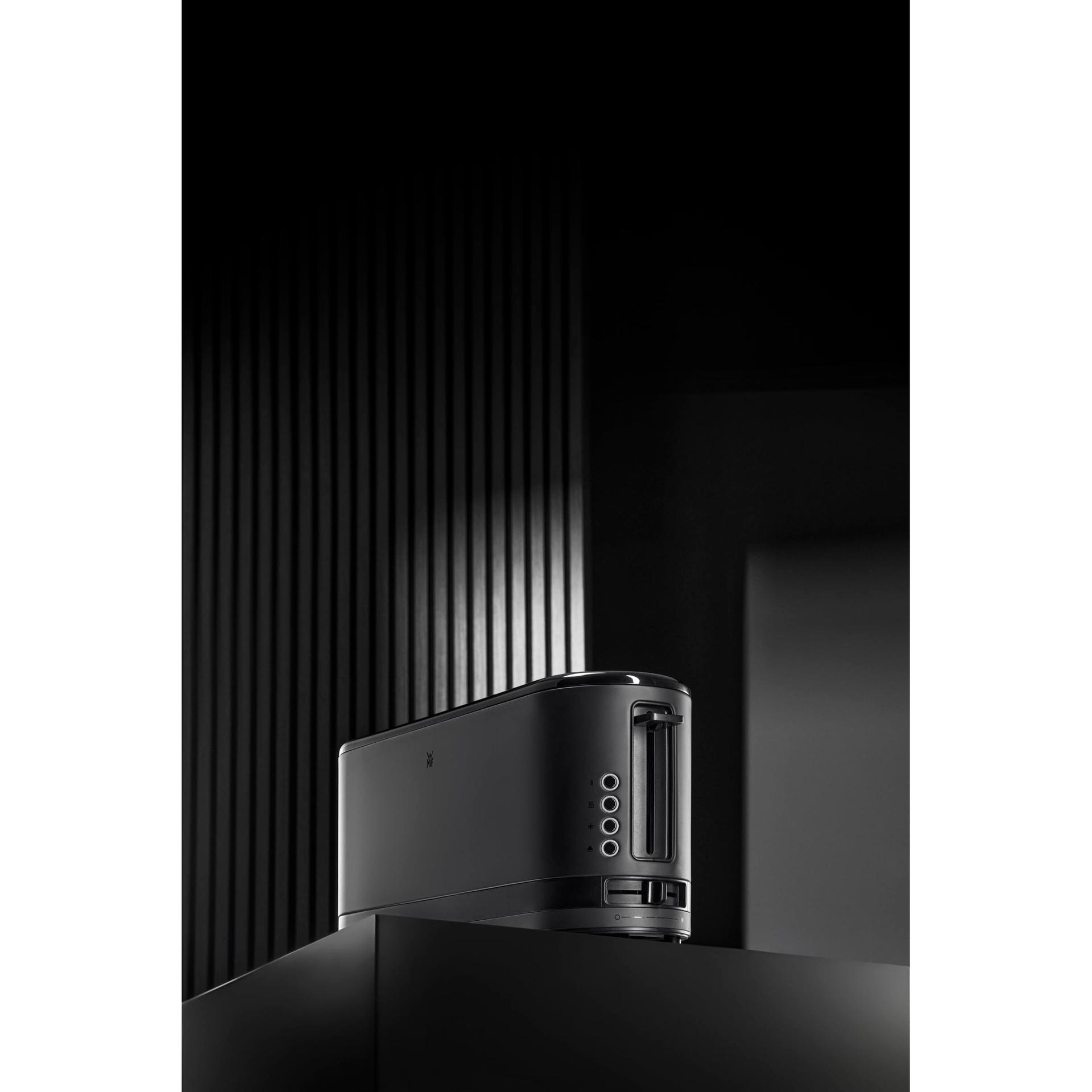 WMF Küchenminis kitsas 2-viiluline röster koos kuklisoojendajaga, XXL, bagelifunktsioon, 7 pruunistusastet, 900W, roostevaba teras, must – detailne vaade