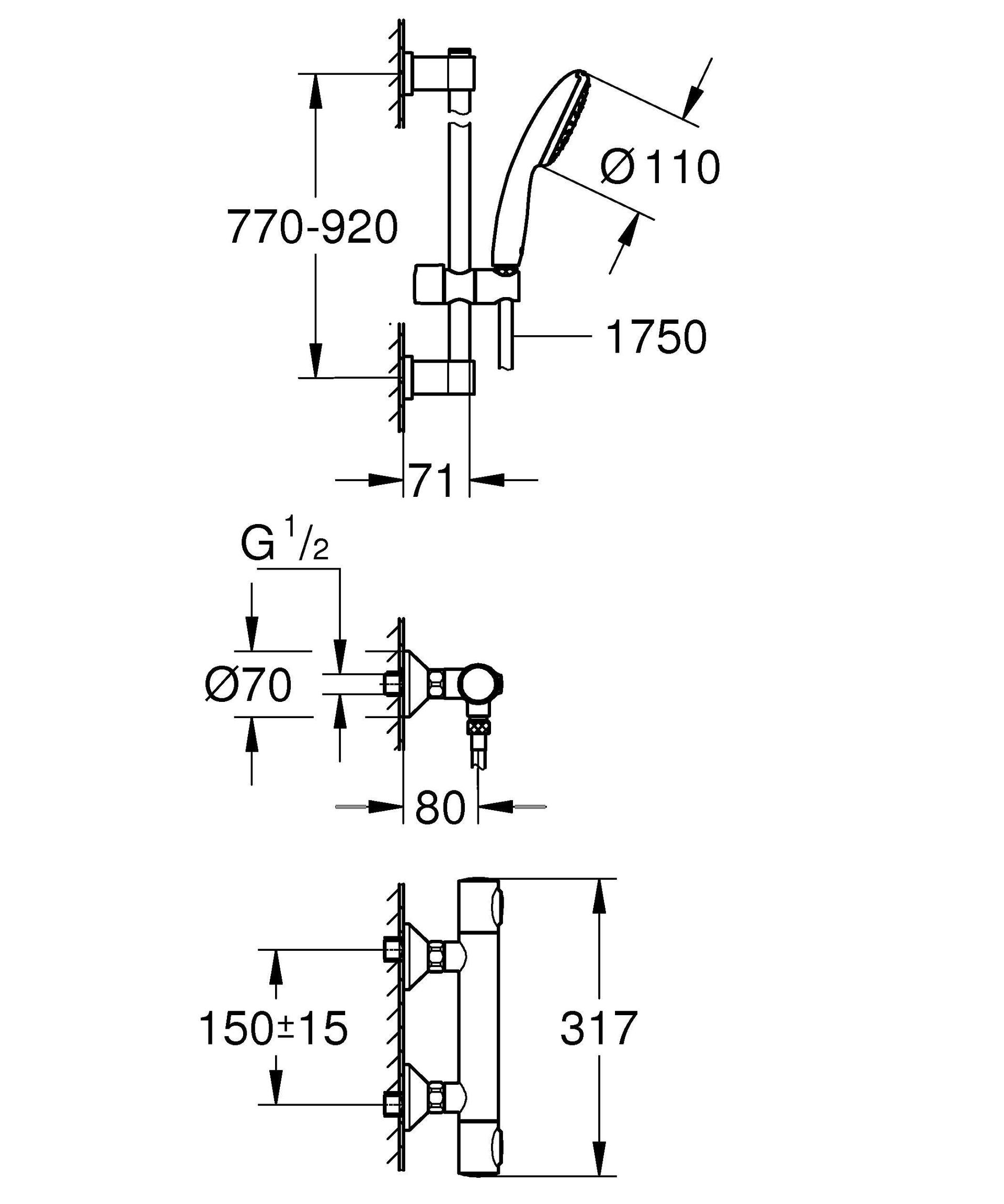 GROHE Precision Flow – Termostaat-dušikomplekt veesäästlik – 9 l/min (1 pihustusrežiim, turvalukk 38°C juures, 90 cm dušilatt, sisaldab paigaldustööriistu), ümmargune, kroom, 34805001 – pilt 6