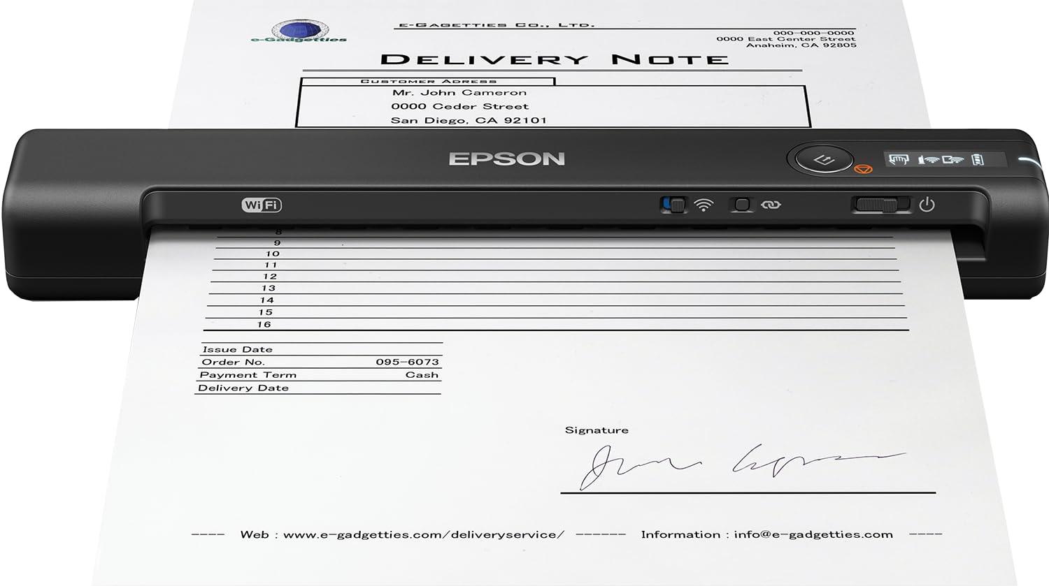 Epson WorkForce ES-60W mobiilne dokumendiskänner (skänner, A4, integreeritud aku, 600 dpi, WiFi, USB 2.0)