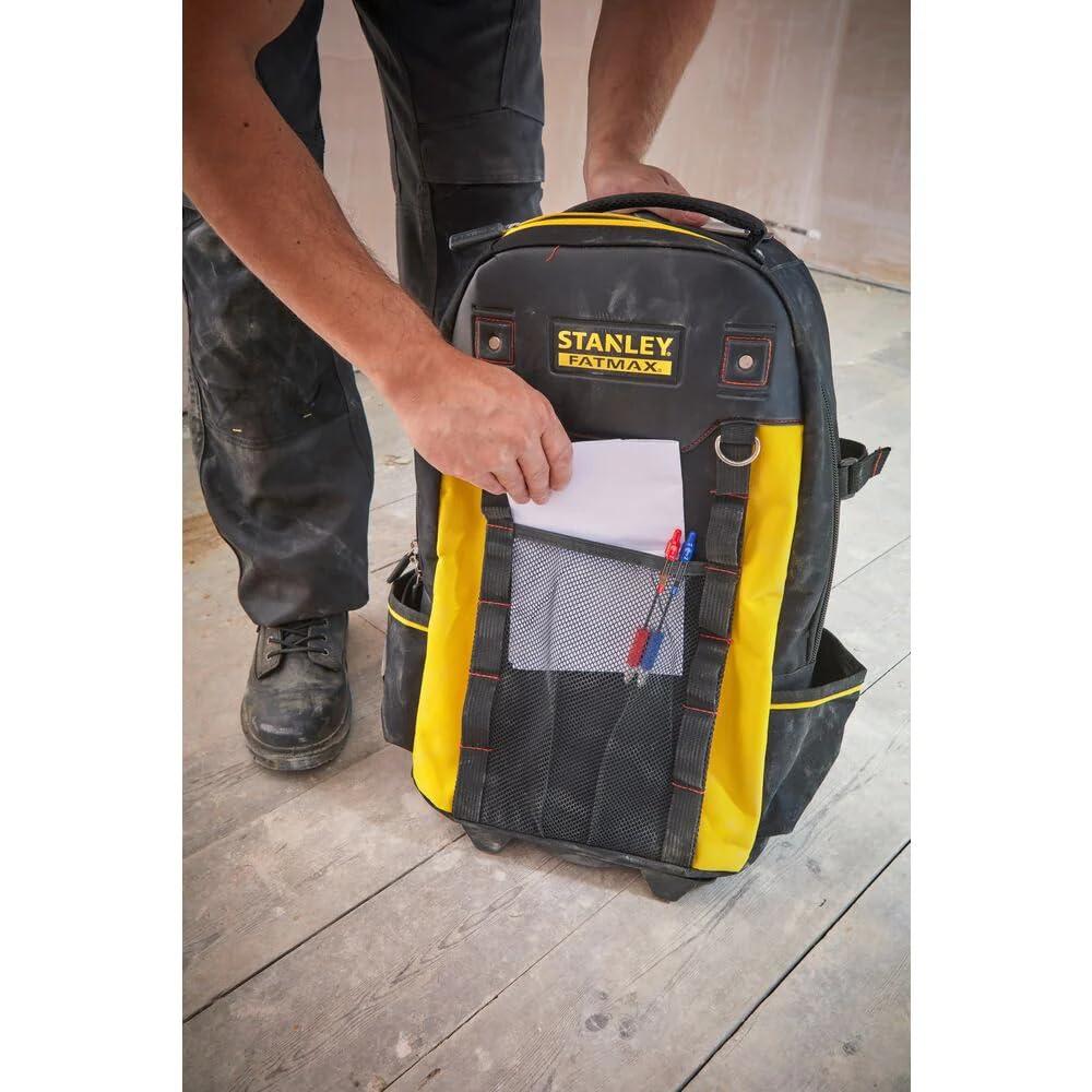Stanley FatMax 1-79-215 tööriistade seljakott, veekindla plastikpõhjaga, hingava polstriga, tugev teleskoopkäepidemega, vastupidav 600 Denieri nailon, 36 x 23 x 54 cm, must – pilt 7