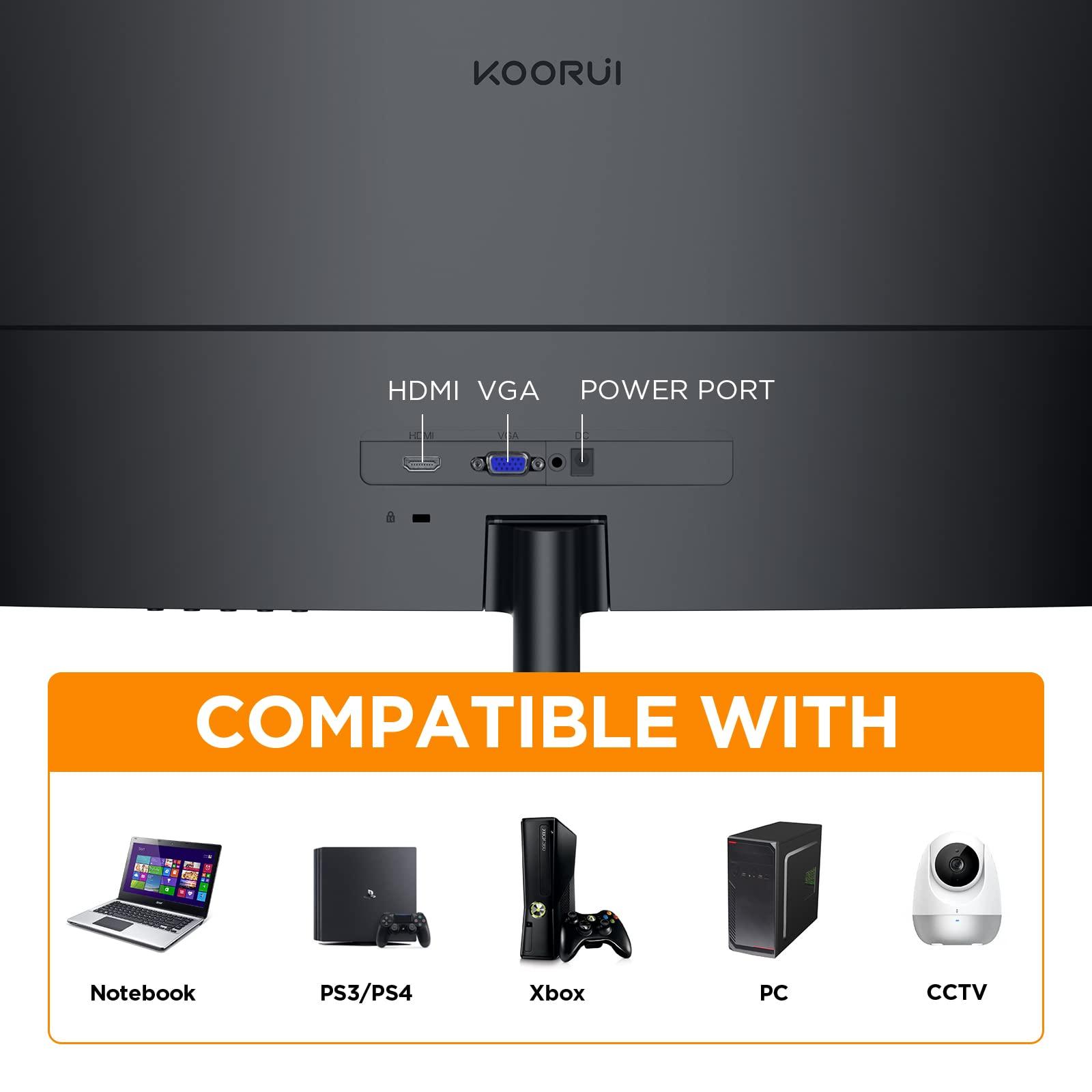KOORUI Kumer Monitor – 27-tolline FHD Kumer Arvutimonitor, 1800R Kumerus, VA-paneel, 75Hz, VGA, Gaming Monitor, Silmasõbralik, Kallutamise Reguleerimine, HDMI, Must 27N5C – lisavaade