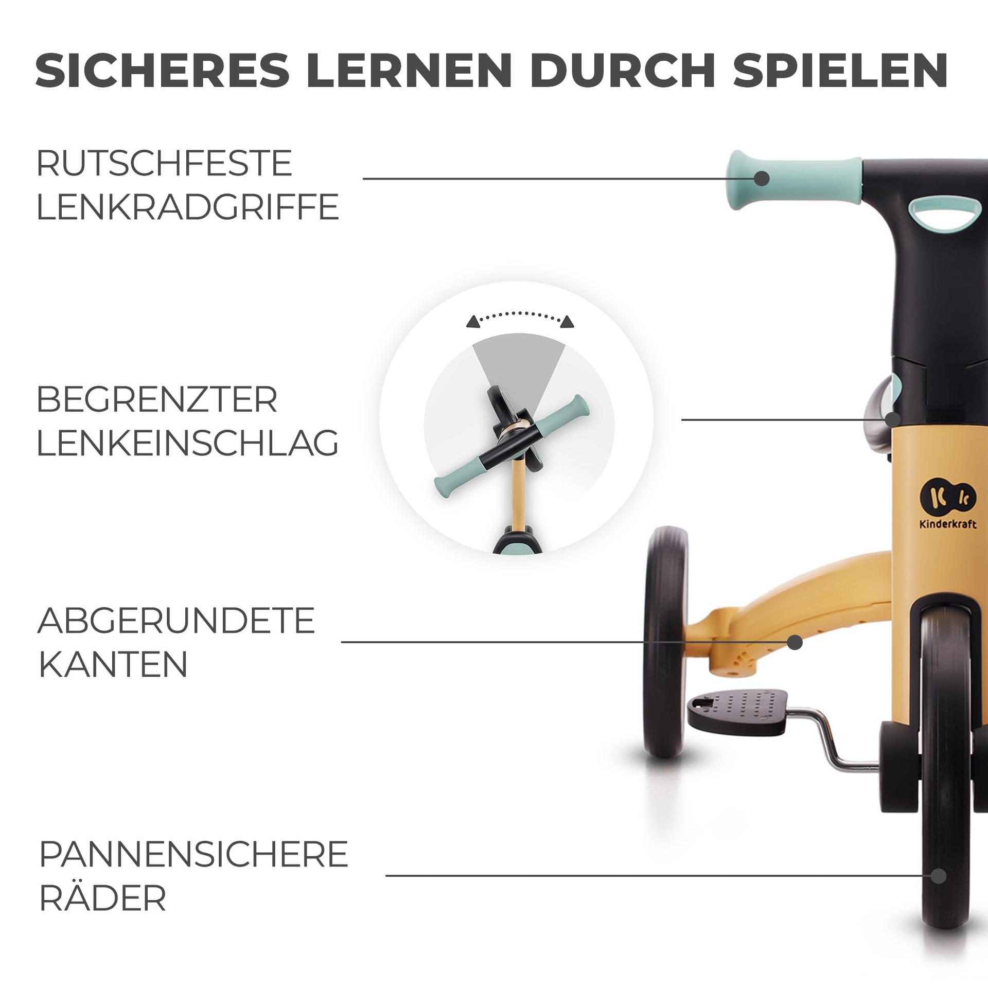 Kinderkraft 4TRIKE 3-ühes kolmerattaline jalgratas, kokkupandav, ergonoomiline sadul, lastele alates 12 kuust kuni 5 aastani, kollane + sinine – pilt 7