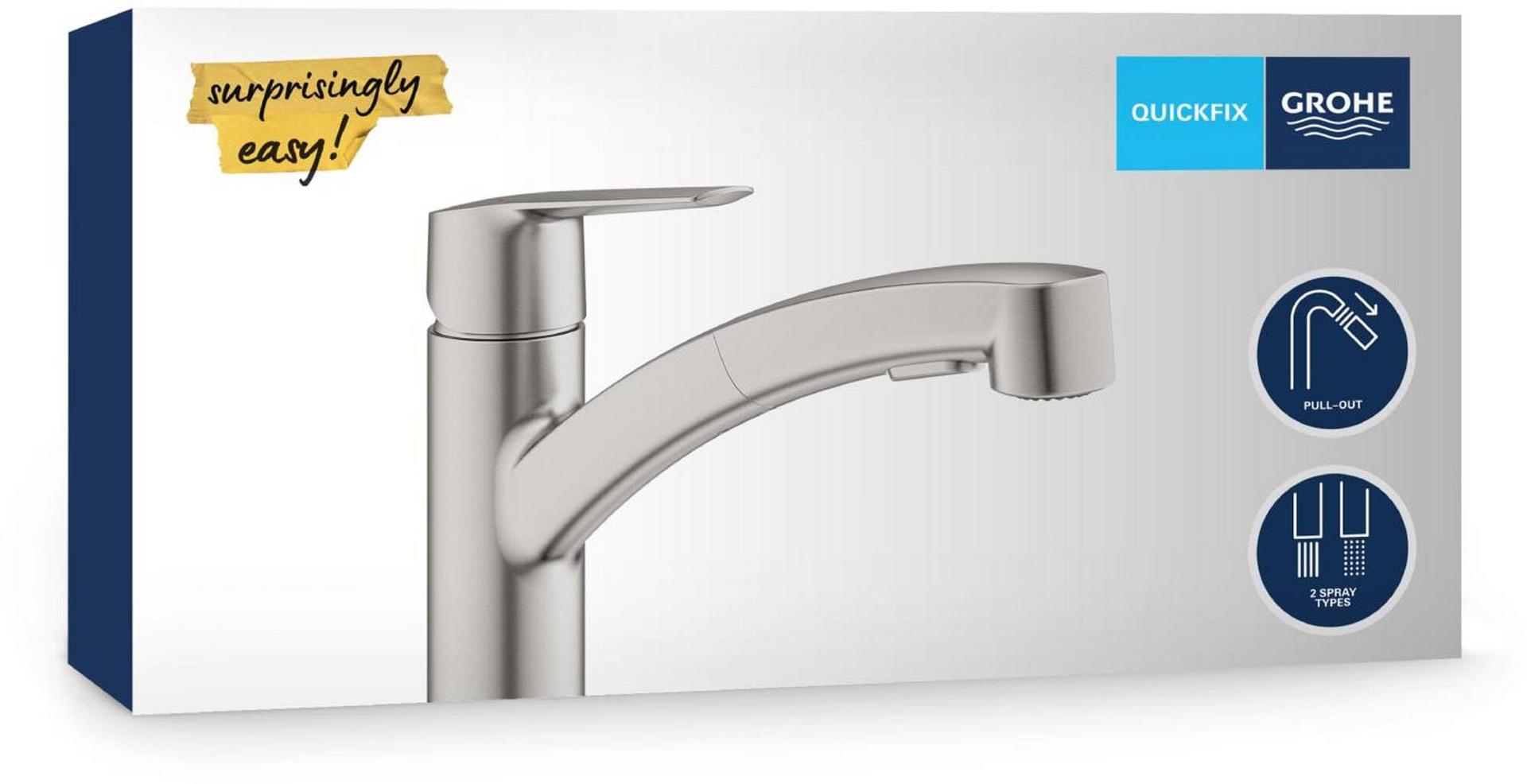 GROHE Start – Ühe käepidemega köögisegisti (DN15, 90° pööramisulatus, väljatõmmatava dušiga) superteras, 30531DC1 – pilt 7
