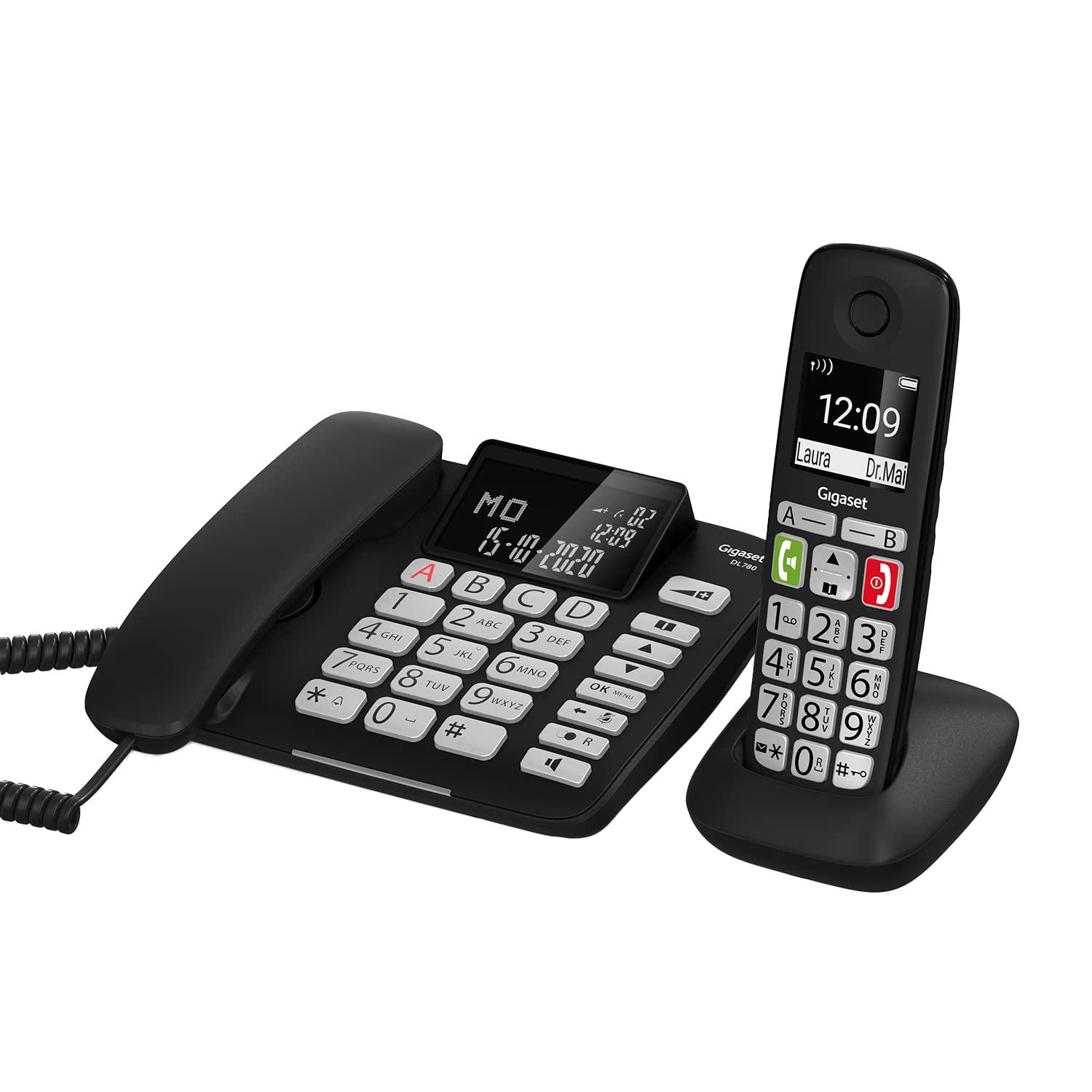 Gigaset DL780 Plus, juhtmega ja juhtmevaba telefon, kombikomplekt, võimendi funktsioon ekstra valjuks kuulamiseks, kuuldeaparaatidega ühilduv, ühine telefoniraamat, must [Saksa versioon]