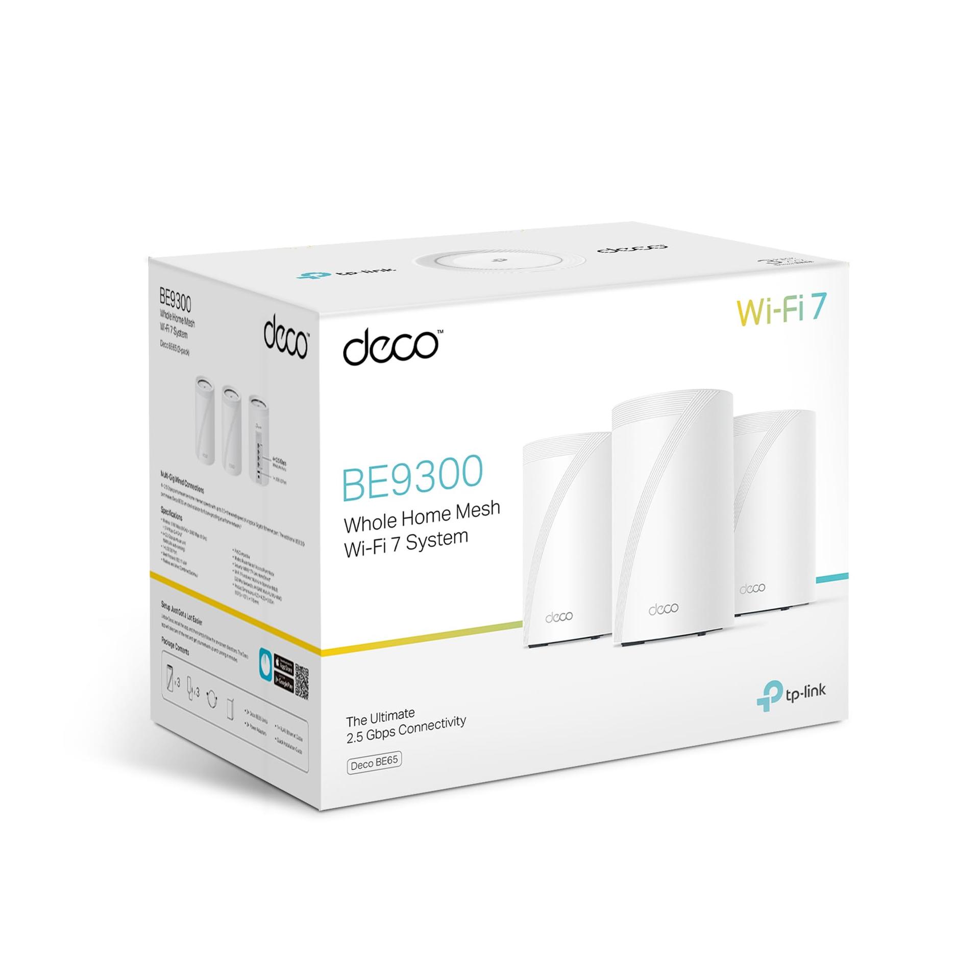 TP-Link Deco BE65 Wi-Fi 7 Mesh WLAN süsteem (3-pack), Tri-Band 5760 Mbit/s (6 GHz) + 2880 Mbit/s (5 GHz) + 574 Mbit/s (2,4 GHz), 6 voogu, 4× 2,5G porti, 1× USB 3.0 – pilt 7
