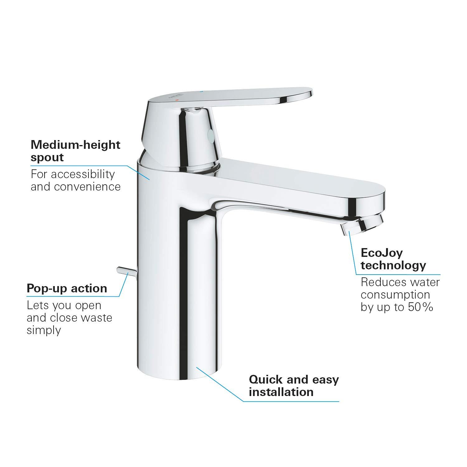 GROHE Eurosmart Cosmopolitan – Ühe käega valamu segisti (veesäästlik, M-suurus, kiire kinnitamine, paindlik ühendus), kroom, 23325000 – kasutusnäide