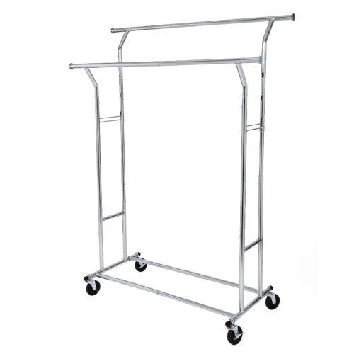 SONGMICS Tugev riidestange metallist, kuni 110 kg kandevõime, garderoobistange ratastega, pikkus 129-169 cm, kroomitud HSR12S