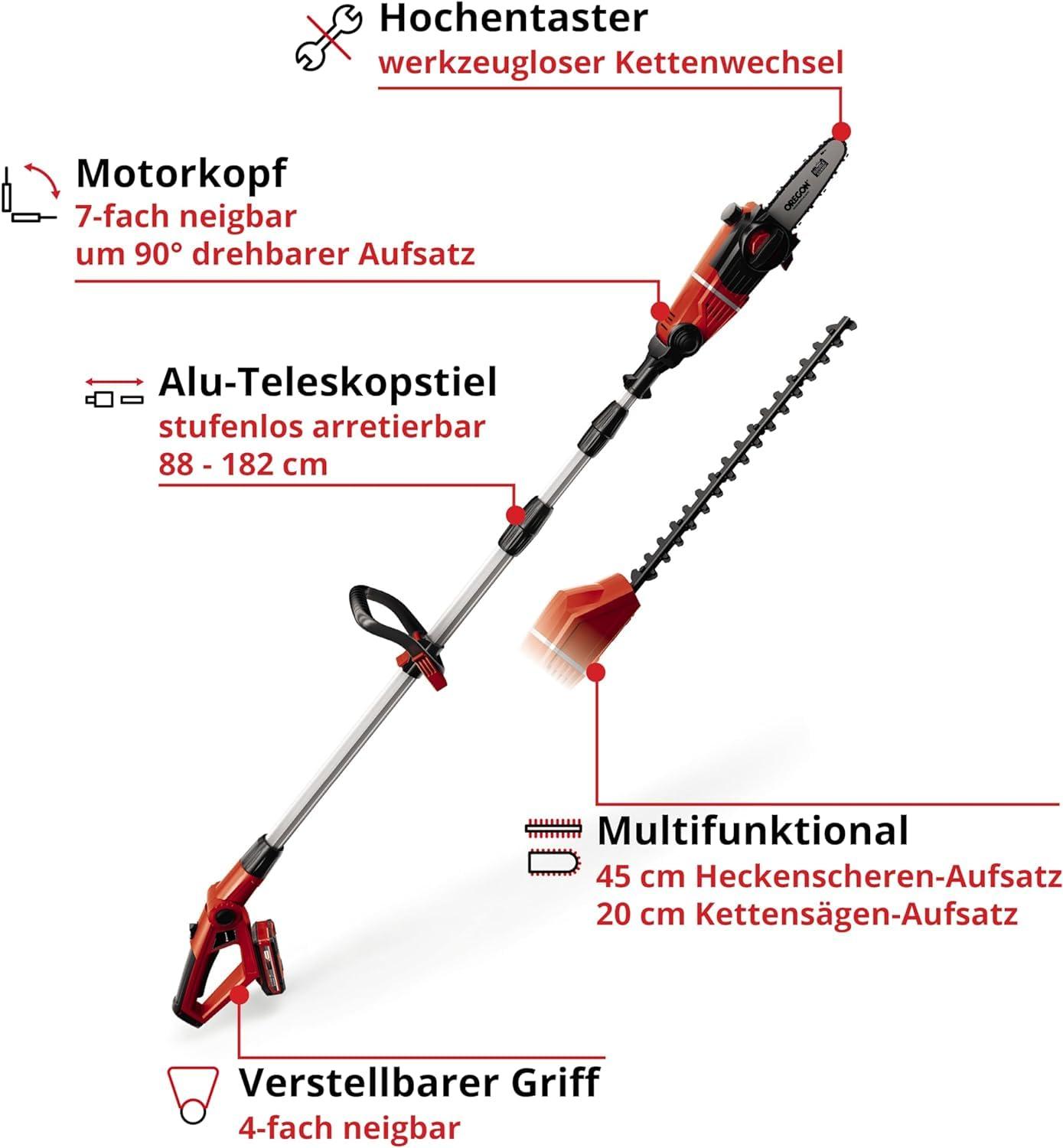 Einhell akuga multifunktsionaalne tööriist GE-HC 18 Li T Kit (18V, 3Ah, 2-ühes hekilõikur ja kettsaag, Oregon juhtplaat, koos aku ja laadijaga) – kasutusnäide