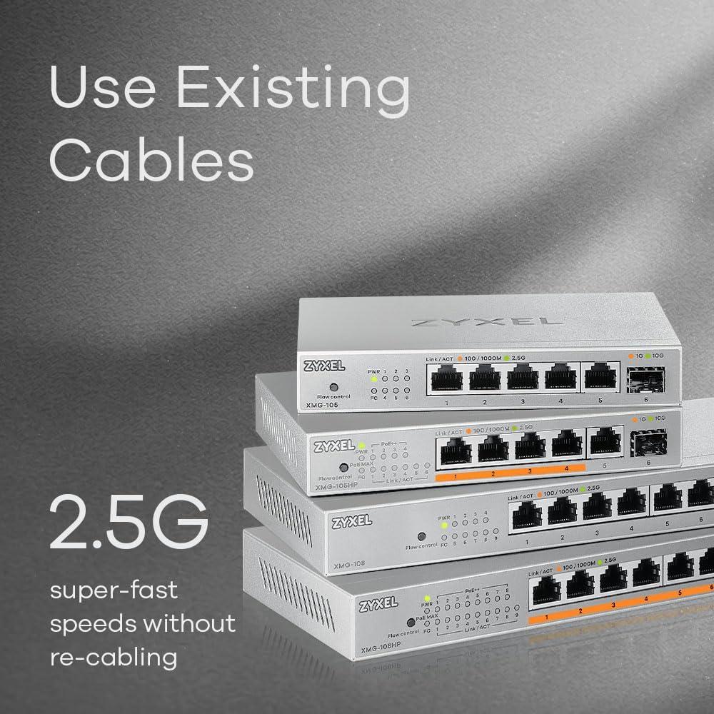 Zyxel 5-pordiline PoE 2.5G Multi-Gig hallatamatu switch | 1 x 10G SFP+ | Laua- või seinakinnitusega [XMG-105HP] – pilt 7