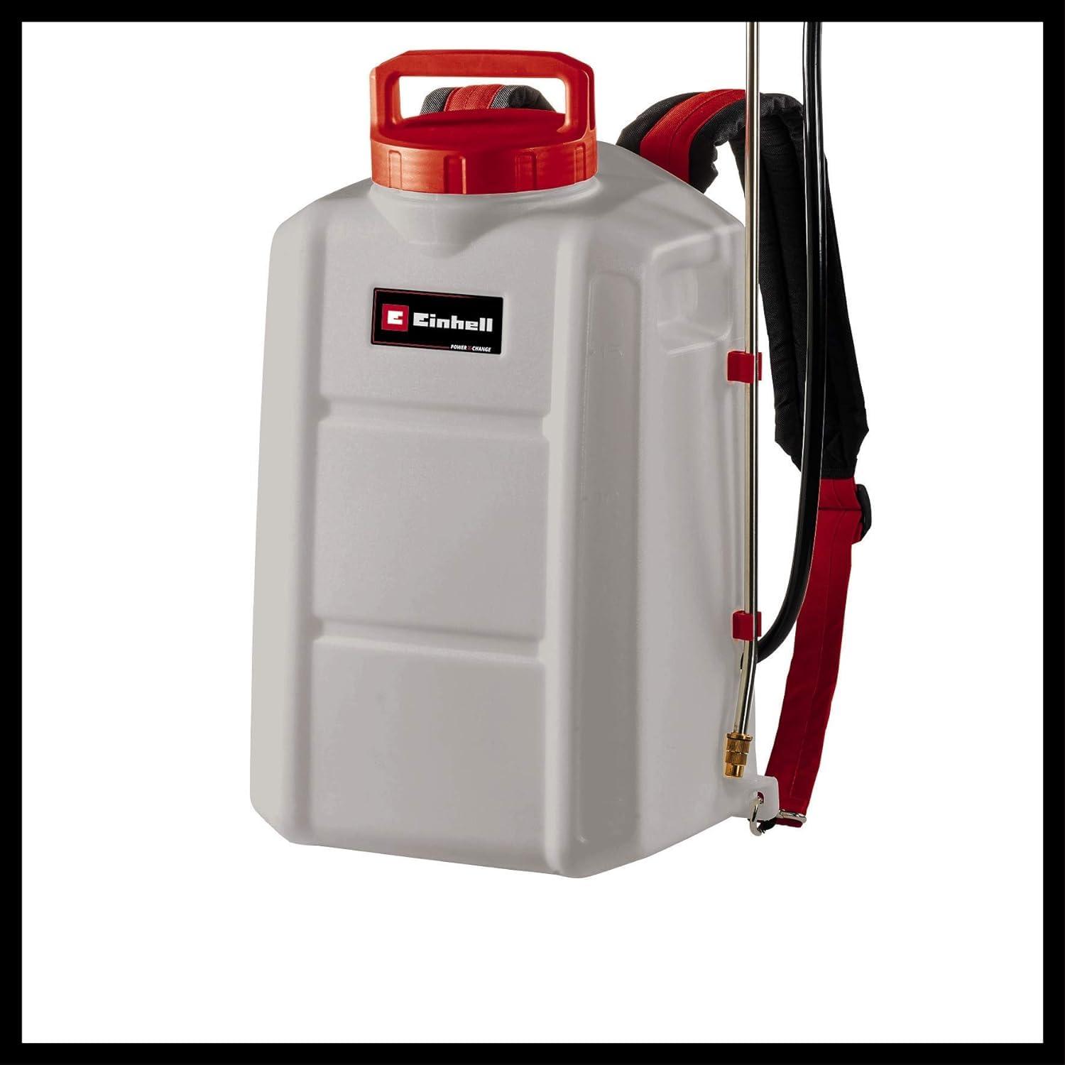 Einhell akutoitega surveprits GE-WS 18/150 Li-Solo Power X-Change (liitiumioon, 15 l mahutiga, mõõteskaalaga, reguleeritava messingist düüsiga, roostevabast terasest pihustuslanstaga, ilma aku ja laadijata) – pakend ja tarvikud