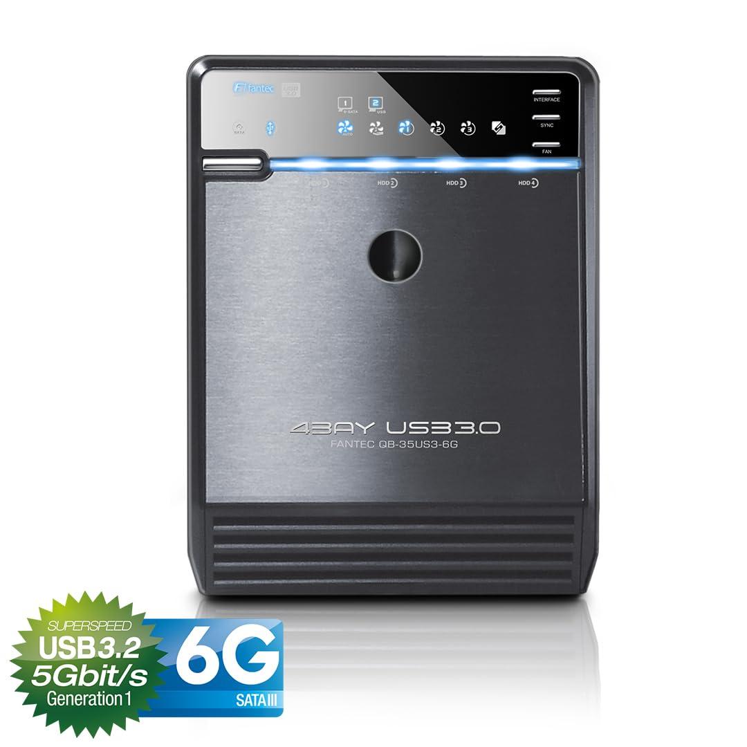 FANTEC QB-35US3-6G väline 4-kohaline kõvakettakorpus (sobib 4x 8,89 cm (3,5-tollistele) SATA I/II/III kõvaketastele, USB 3.0 SuperSpeed ja eSATA ühendus, 6G tugi, 80 mm temperatuuri järgi reguleeritav ventilaator) – detailne vaade