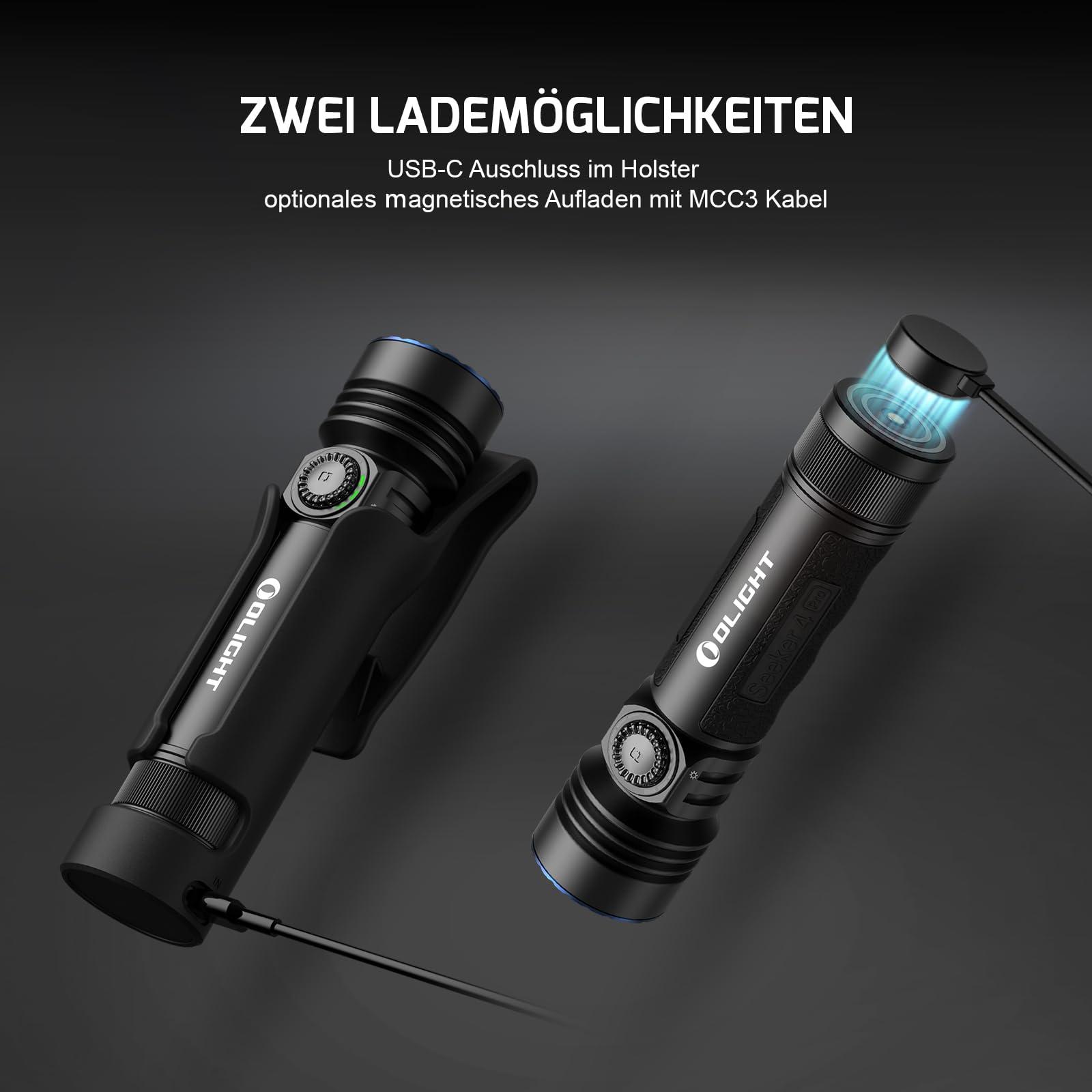 OLIGHT Seeker 4 Pro LED taskulamp koos vutlariga, 4600 luumenit, 260 meetrit, USB-C laetav lamp, 15 päeva aku kasutusaeg, kaasaskantav käsituli igapäevaseks kasutuseks ja õues (must, külm valge) – pilt 6