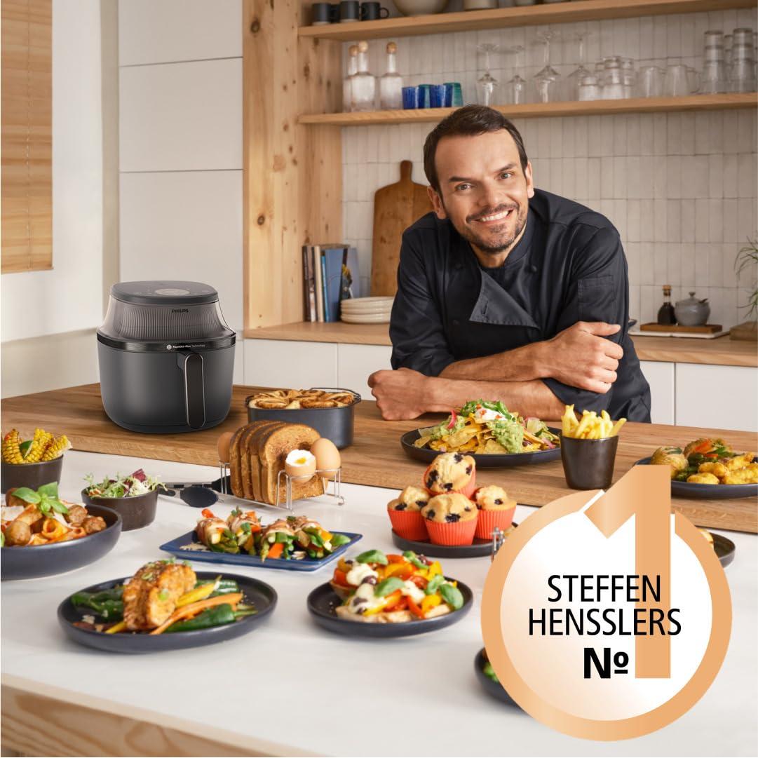 Philips Airfryer 3000 seeria 7,2L, vaateaken, 16-in-1 küpsetusfunktsioonid, RapidAir Plus tehnoloogia, rasva eemaldamine, HomeID retseptiäpp, lihtne puhastamine (NA340/00) – detailne vaade