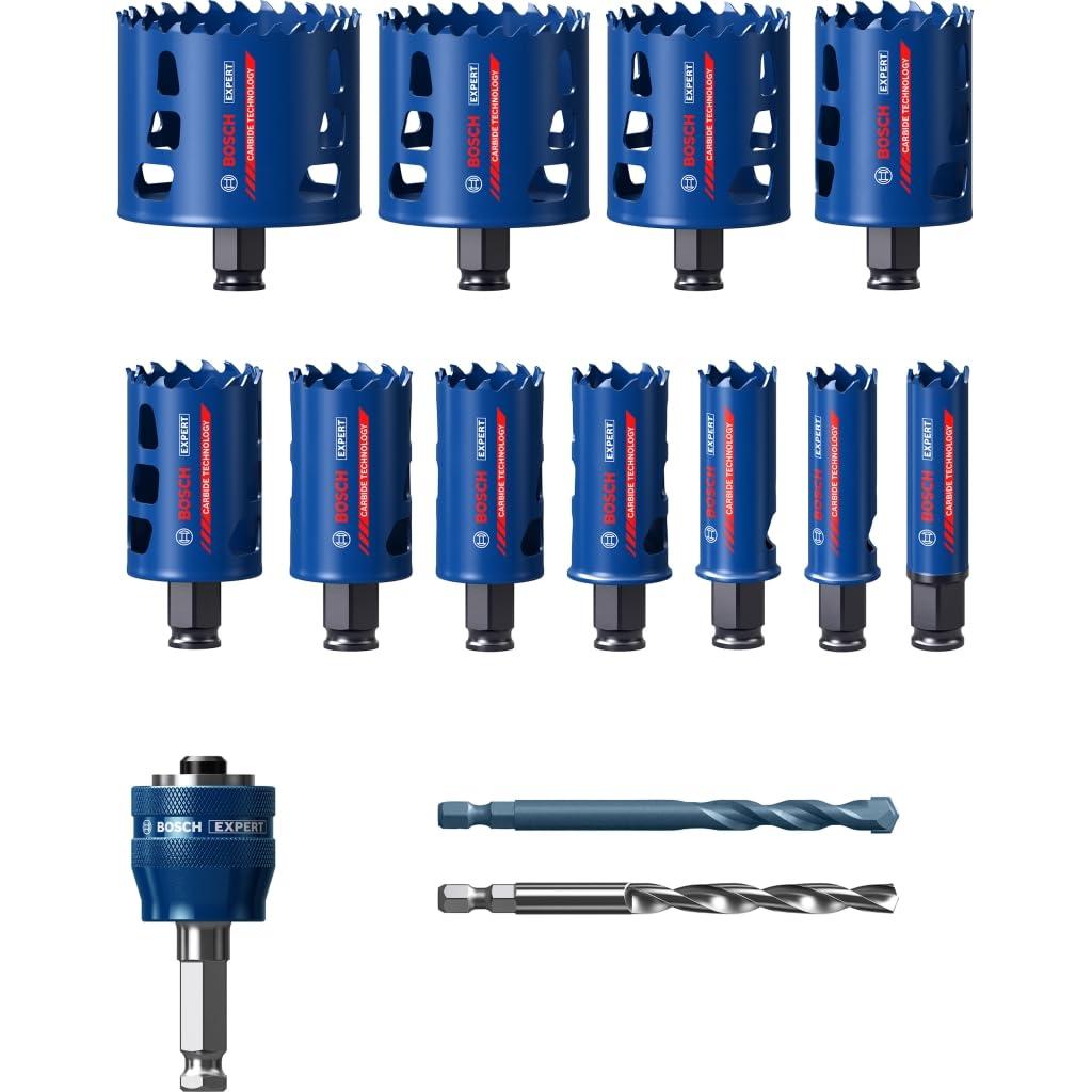 Bosch 11x EXPERT Tough Material Auksaagide Komplekt (puule, metallile, tellisele, Ø 20-76 mm, professionaalne tarvik puurmasinale/kruvikeerajale) – pakend ja tarvikud