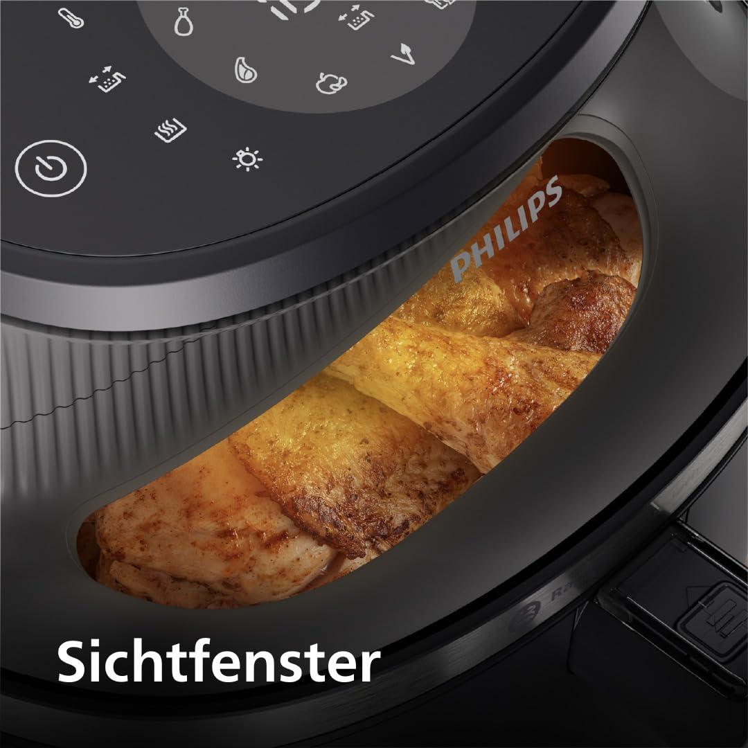 Philips Airfryer 3000 seeria 7,2L, vaateaken, 16-in-1 küpsetusfunktsioonid, RapidAir Plus tehnoloogia, rasva eemaldamine, HomeID retseptiäpp, lihtne puhastamine (NA340/00) – pakend ja tarvikud
