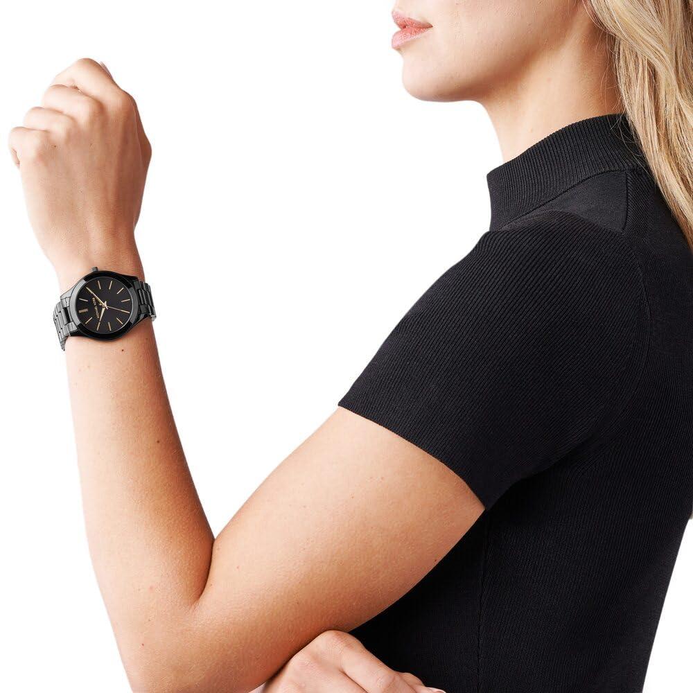 Michael Kors Runway naiste käekell, kvartsmehhanism roostevabast terasest, keraamilise või nahkrihmaga, must ja kuldne, 38MM – detailne vaade