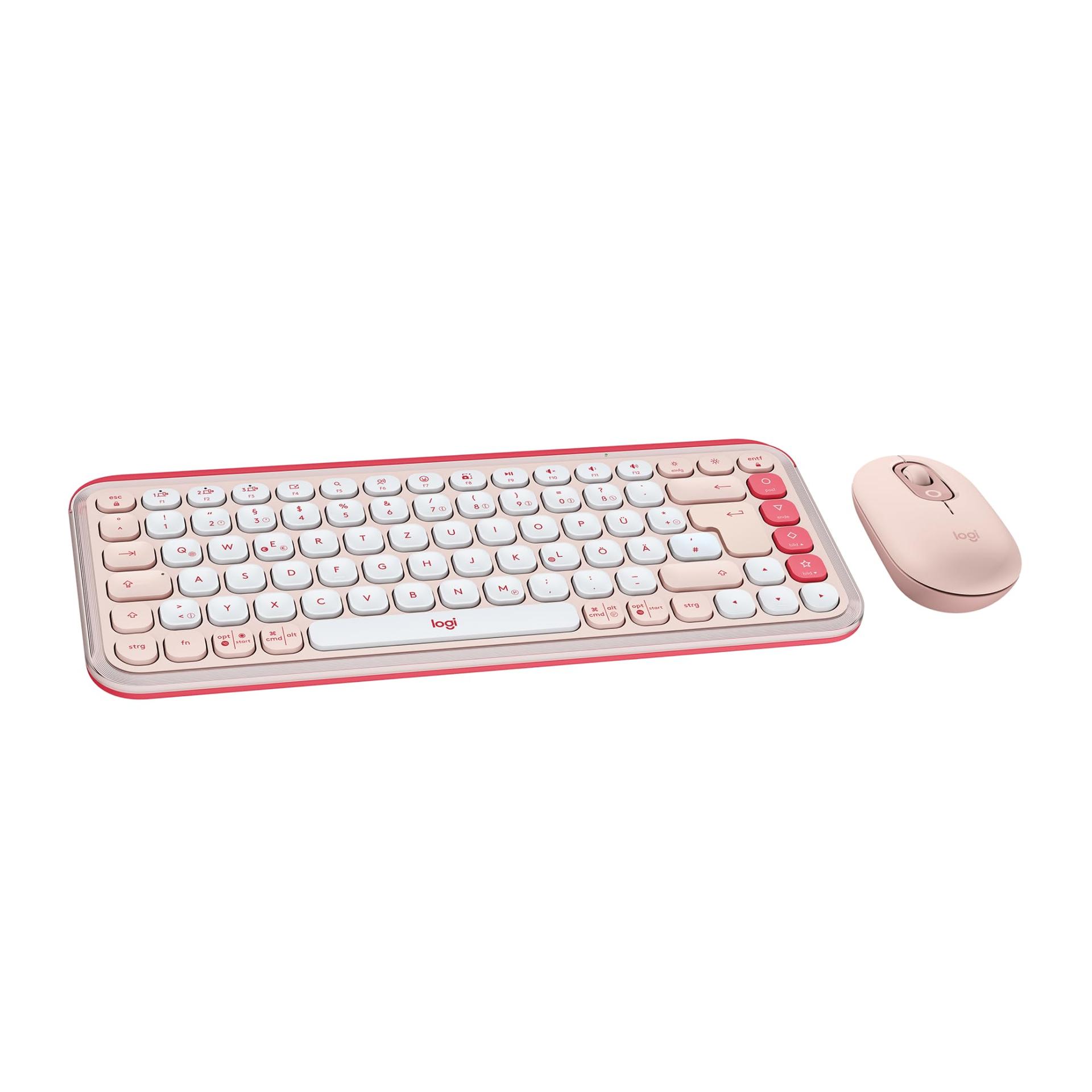 Logitech POP ICON KOMBO, Bluetooth-klaviatuuri ja hiire komplekt, mugav trükkimine, programmeeritavad klahvid, vaiksed klõpsud, Easy-Switch kuni 3 seadmele, Saksa QWERTZ-paigutus – Roosa