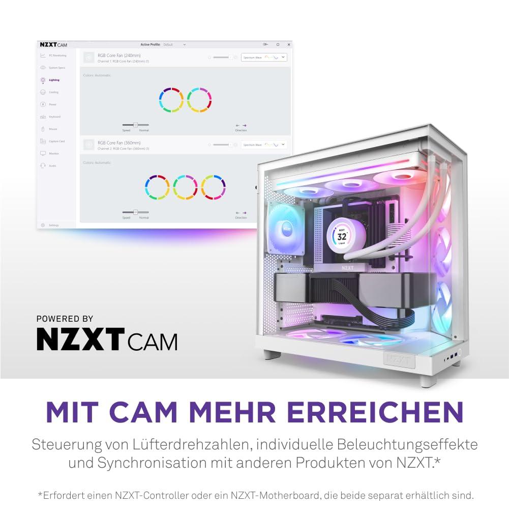 NZXT F360 RGB Core – 360 mm ühe raami ventilaatoriüksus 3 x 120 mm RGB-ventilaatoritega – Kiiruse ja valgustuse juhtimine – Kõrge staatiline rõhk ja õhuvool – 8 aRGB-LED-i ventilaatori kohta – Valge – pilt 9