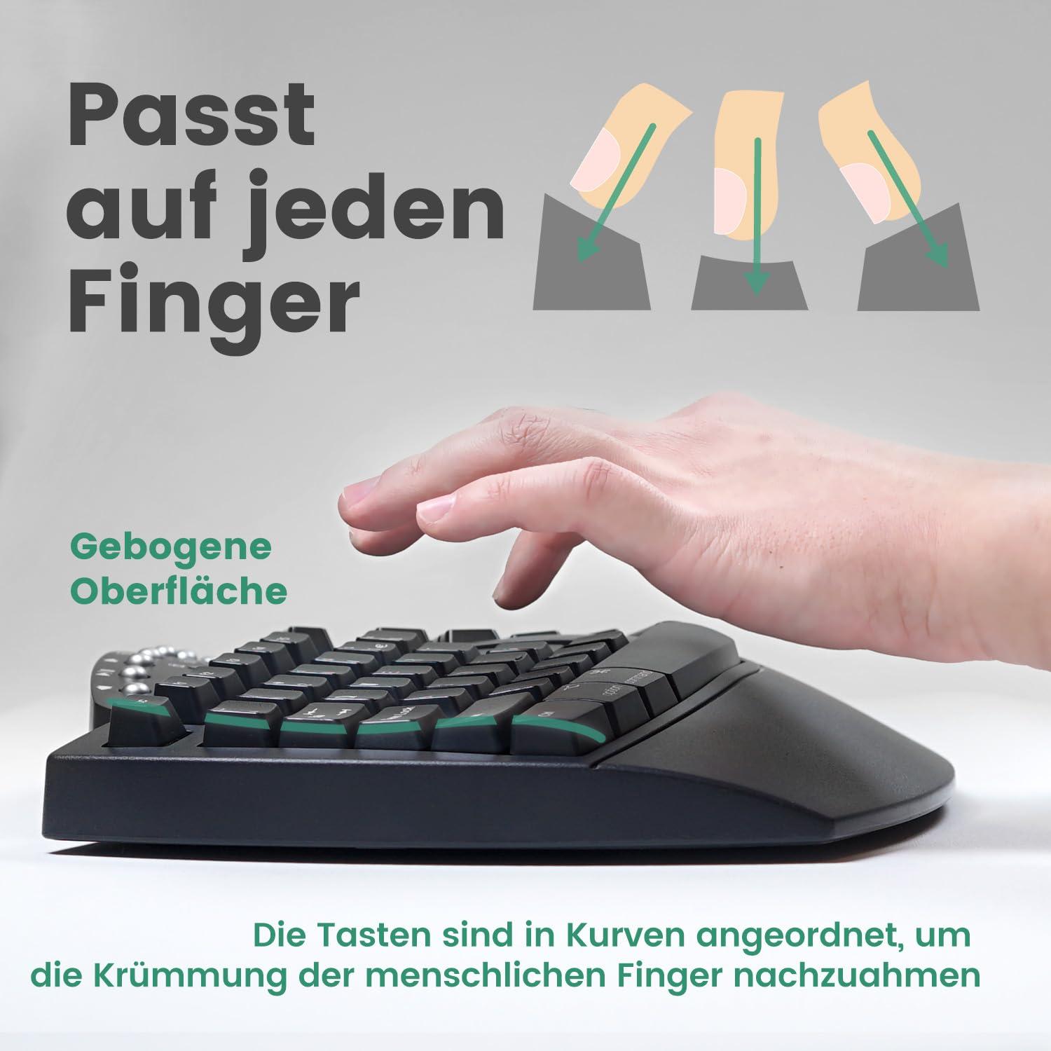 Perixx PERIDUO-512B ergonoomiline klaviatuuri ja hiire komplekt – vertikaalne ergohiir, juhtmega USB-ühendus, must – mugav QWERTZ paigutus – lisavaade