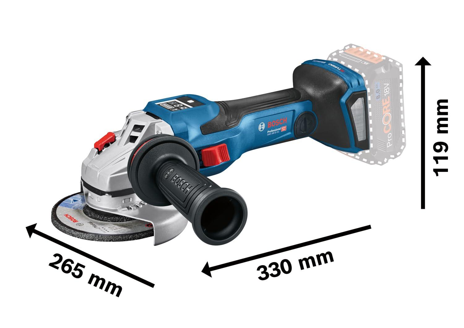 Bosch Professional 18V süsteem BITURBO nurklihvija GWS 18V-15 SC (sh kinnitusäärik, kaitsekate, lisakäepide, kiirpingutusmutter, L-BOXX, ilma akuta/laadijata) – pilt 6