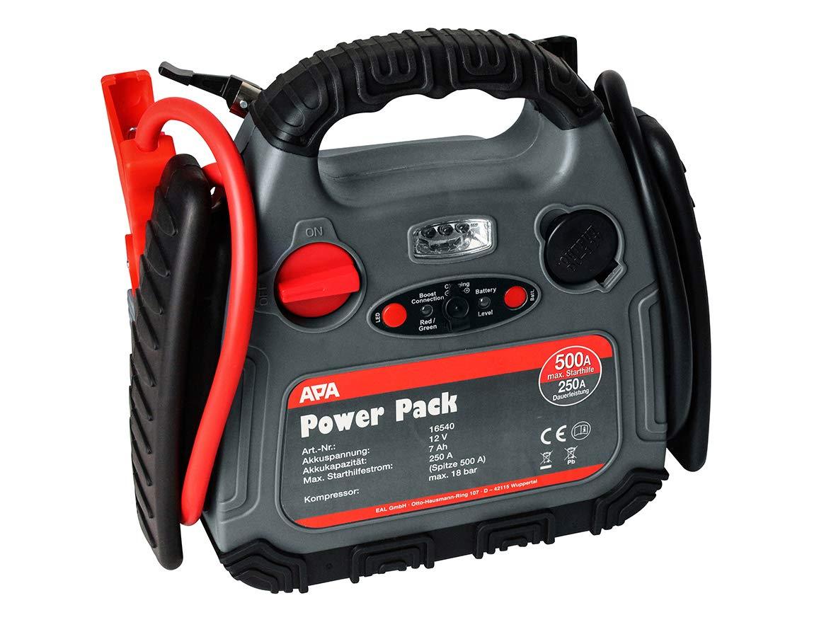 APA 16540 Power Pack – Kompressor ja starthoobiga, 12 V, must, hall, punane