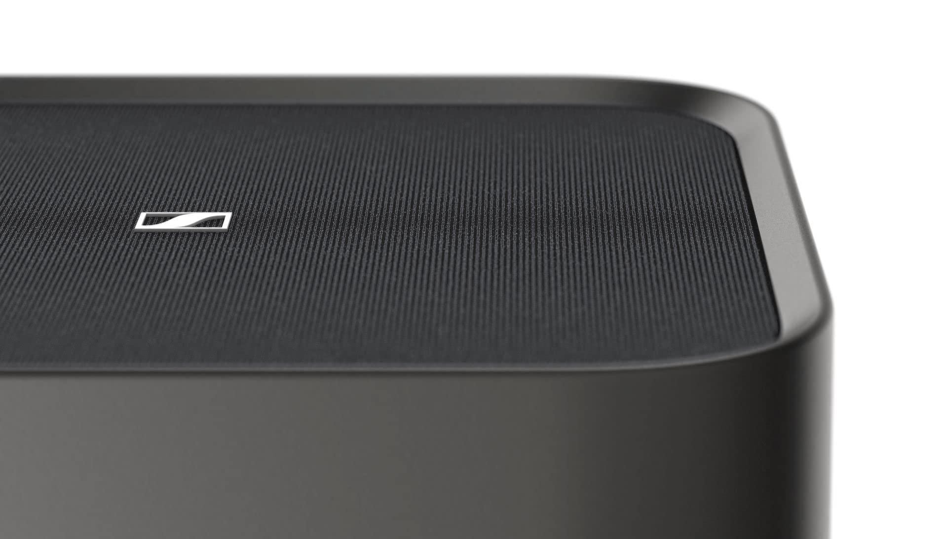 Sennheiser AMBEO Sub teleri ja muusika jaoks – EU-pistik – 3D Surround-heliga sügav ja võimas bass kuni 27 Hz – 8” subwoofer 350W klass D võimendiga – ühilduv AMBEO Soundbar toodetega, must – pakend ja tarvikud