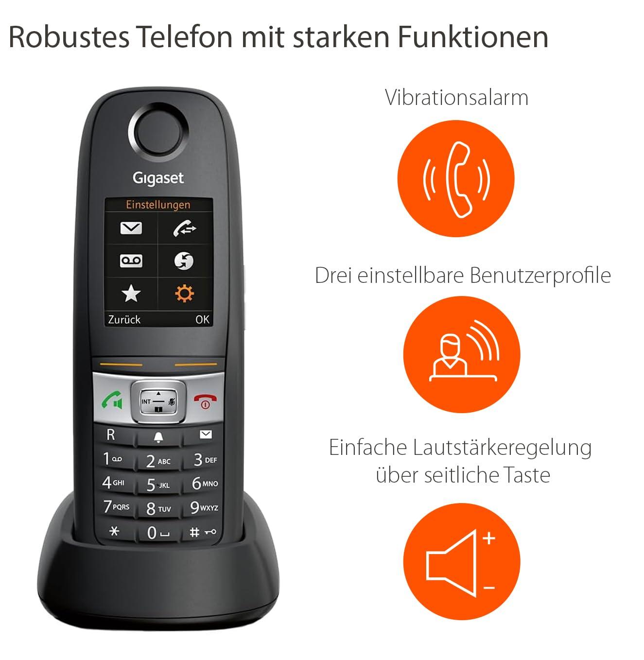 Gigaset E630 – Vastupidav juhtmeta DECT-telefon – Töökodade mobiiltelefon – löögikindel, tolmukindel ja veekindel (IP65) – vibratsioonihäire – helitugevuse reguleerimine, must [Saksa versioon] – kasutusnäide
