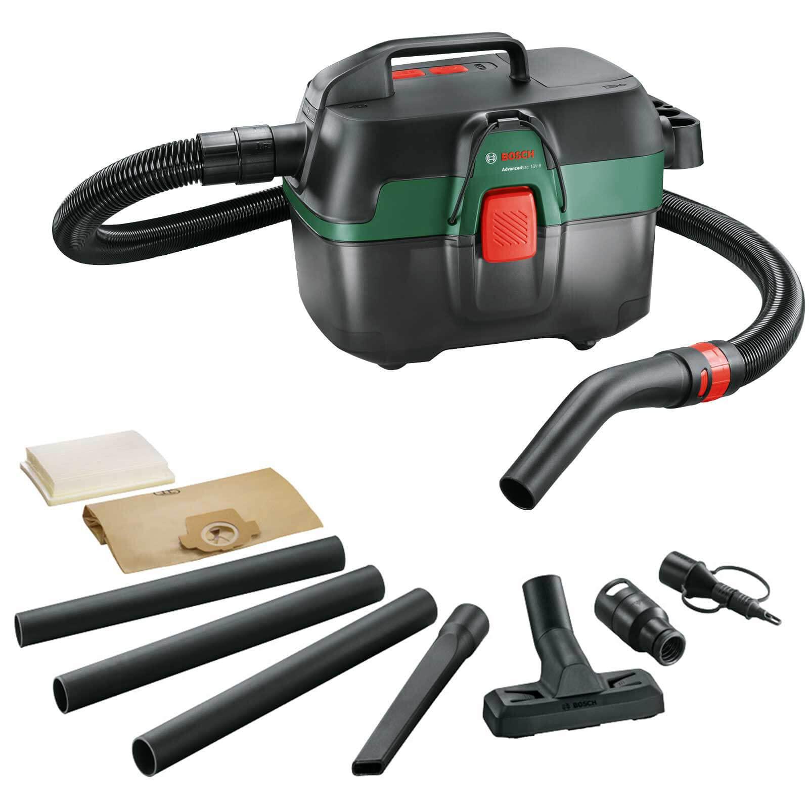 Bosch juhtmeta märg- ja kuivtolmuimeja AdvancedVac 18V-8 (ilma akuta, 18V süsteem, koos tarvikukomplektiga, kartongpakendis)