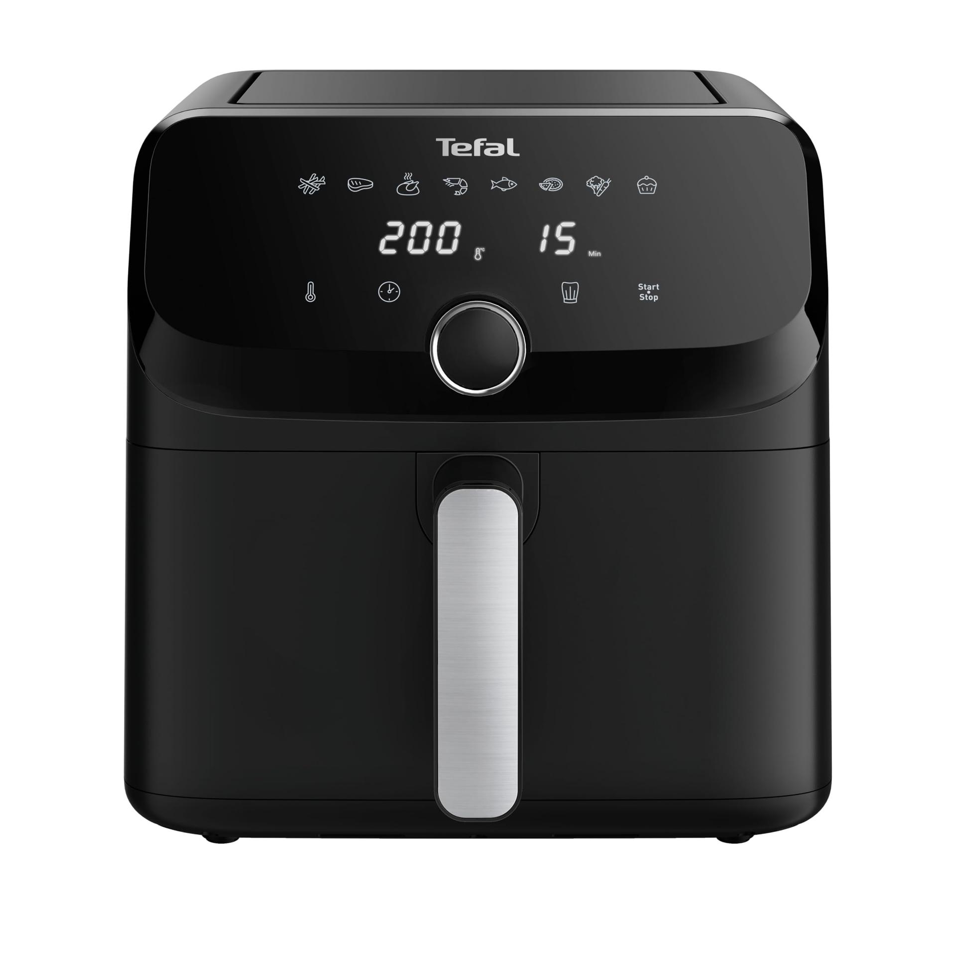 Tefal Easy Fry Mega kuumaõhufritüür, 7,5 liitrit, kuni 8 inimesele, 99% vähem rasva, 8 automaatset küpsetusprogrammi, digitaalne ekraan, nõudepesumasinas pestav, must, EY8558E0 – pakend ja tarvikud