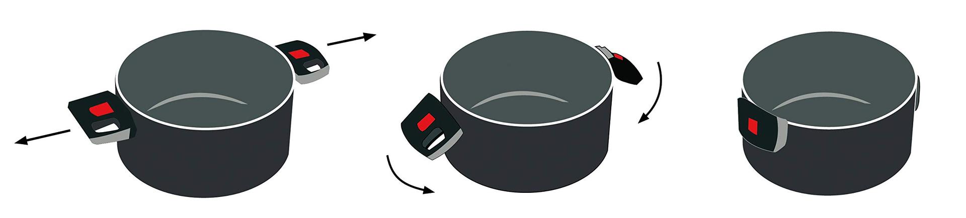BALLARINI Click + Cook 3-osaline potikomplekt (16 cm + 20 cm + 24 cm), koos 3 klaaskaanega, mittenakkuv pind, kokkupandavad käepidemed, must – lisavaade