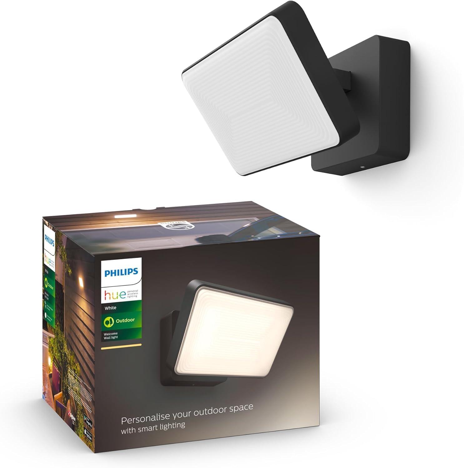 Philips Hue White Welcome välisvalgusti (2.600 lm), hämardatav õue seinavalgusti Hue valgustussüsteemiga, soe kuni külmvalge valgus, nutikas valgusjuhtimine hääle ja rakenduse kaudu, must