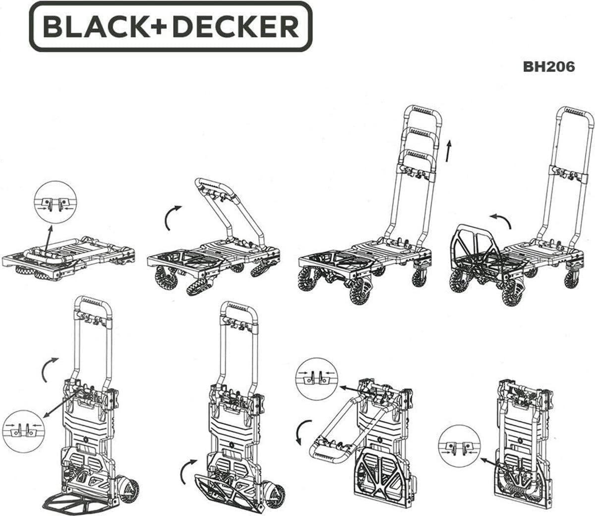 BLACK+DECKER 2-ühes transportkärud ja platvormkärud – kandekäru maks. 55KG – transpordikäru maks. 120KG – kokkupandav käsikäru – tugevate ratastega vanker – plastik/teras – pilt 8
