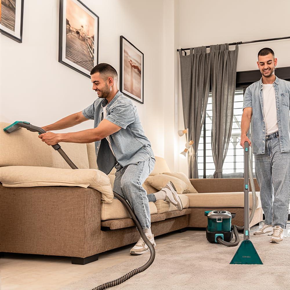 Cecotec vaipade ja polstrite puhastaja – tolmuimeja Conga CarpetClean 10000 EasyHome, 800W, 3L puhta vee paak, 1,5L musta vee paak, multifunktsionaalne puhastussüsteem, tarvikukomplekt – pakend ja tarvikud