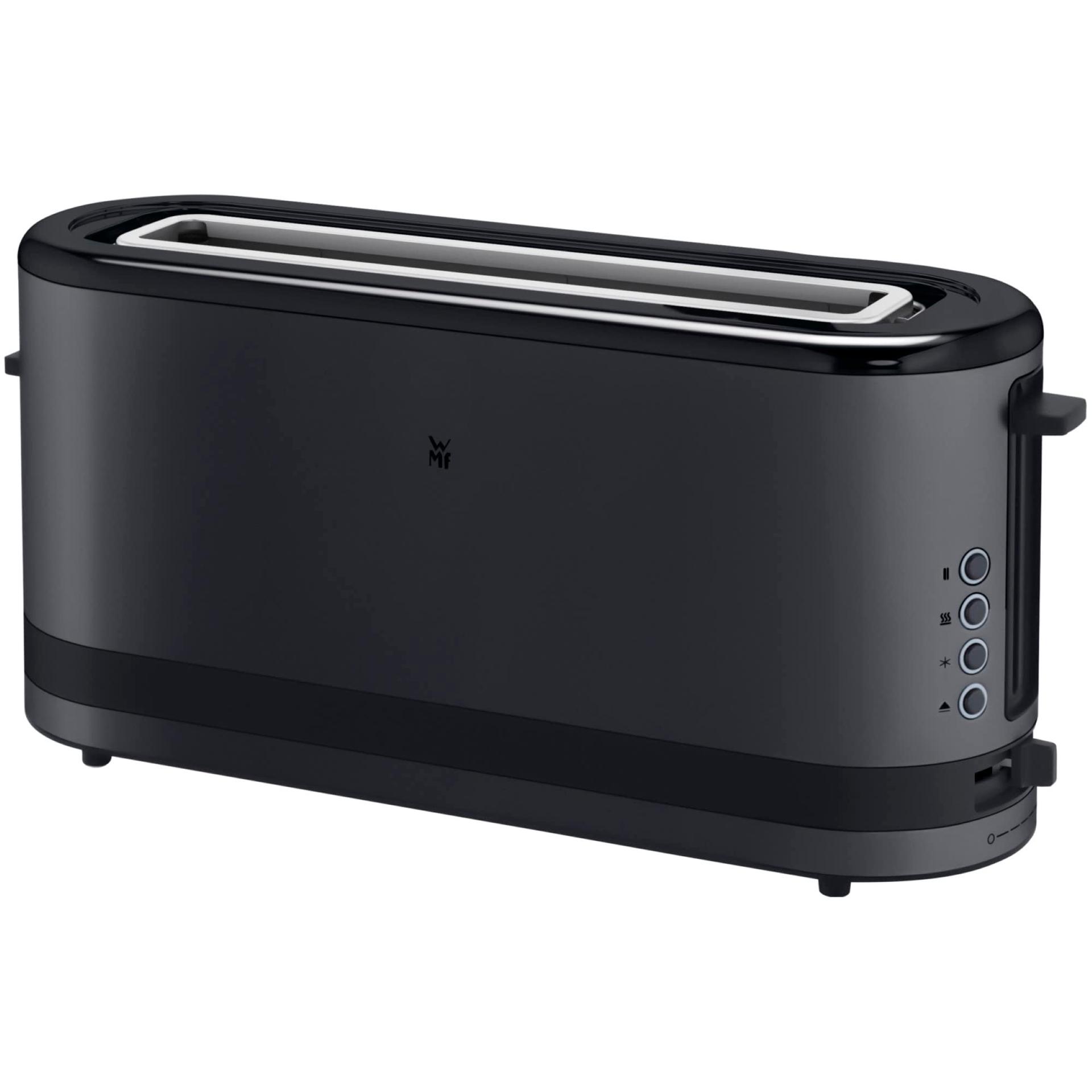 WMF Küchenminis kitsas 2-viiluline röster koos kuklisoojendajaga, XXL, bagelifunktsioon, 7 pruunistusastet, 900W, roostevaba teras, must