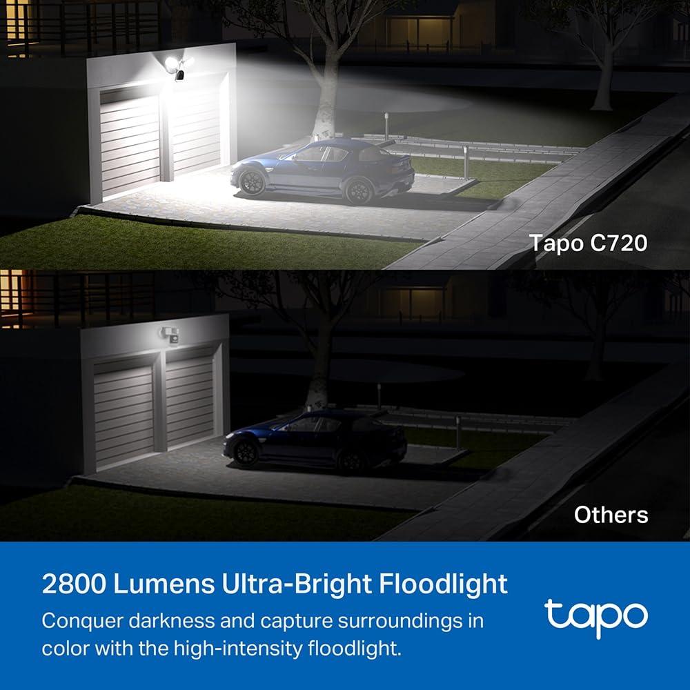 Tapo C720 projektoriga turvakaamera kaabliga | Välikasutuseks mõeldud 2K jälgimiskaamera, WiFi 2.4GHz, microSD-kaardipesa, Google Home ja Alexa tugi | Juhtmega valvekaamera 2800lm LED-valgustusega – detailne vaade
