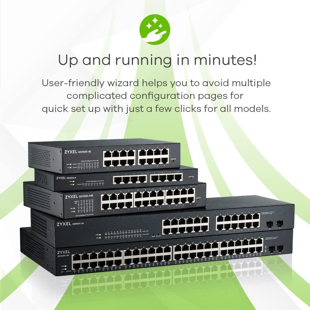Zyxel 24-pordiline Gigabit-switch | Nutikas hallatav | Laua- ja rack-montaaž | Vaikne ventilaatorita disain | VLAN, IGMP, QoS [GS1900-24E] – lisavaade