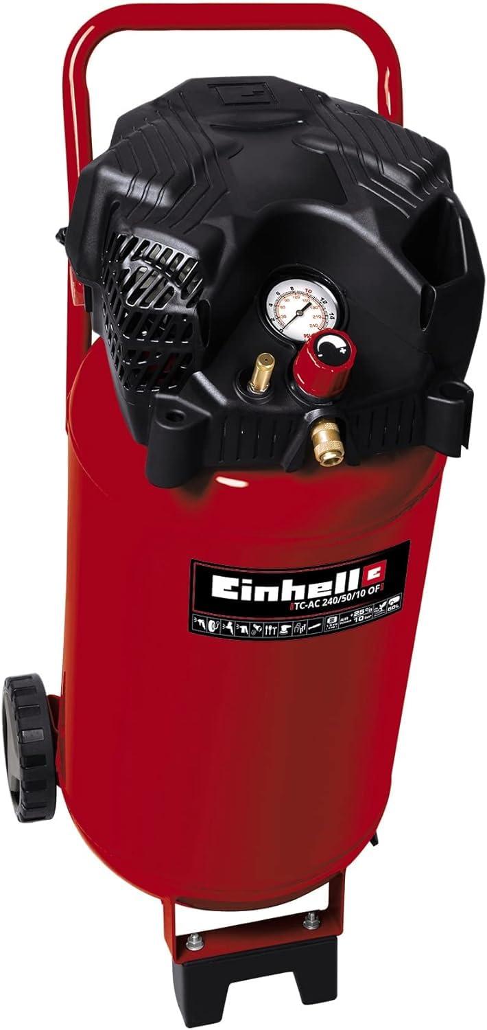 Einhell Kompressor TC-AC 240/50/10 OF (1500 W, max. 10 bar, 50 l paak, 240 l/min imemisvõimsus, mootori pöörlemiskiirus 18000 min^-1, rõhuregulaator, manomeeter, õlivaba)