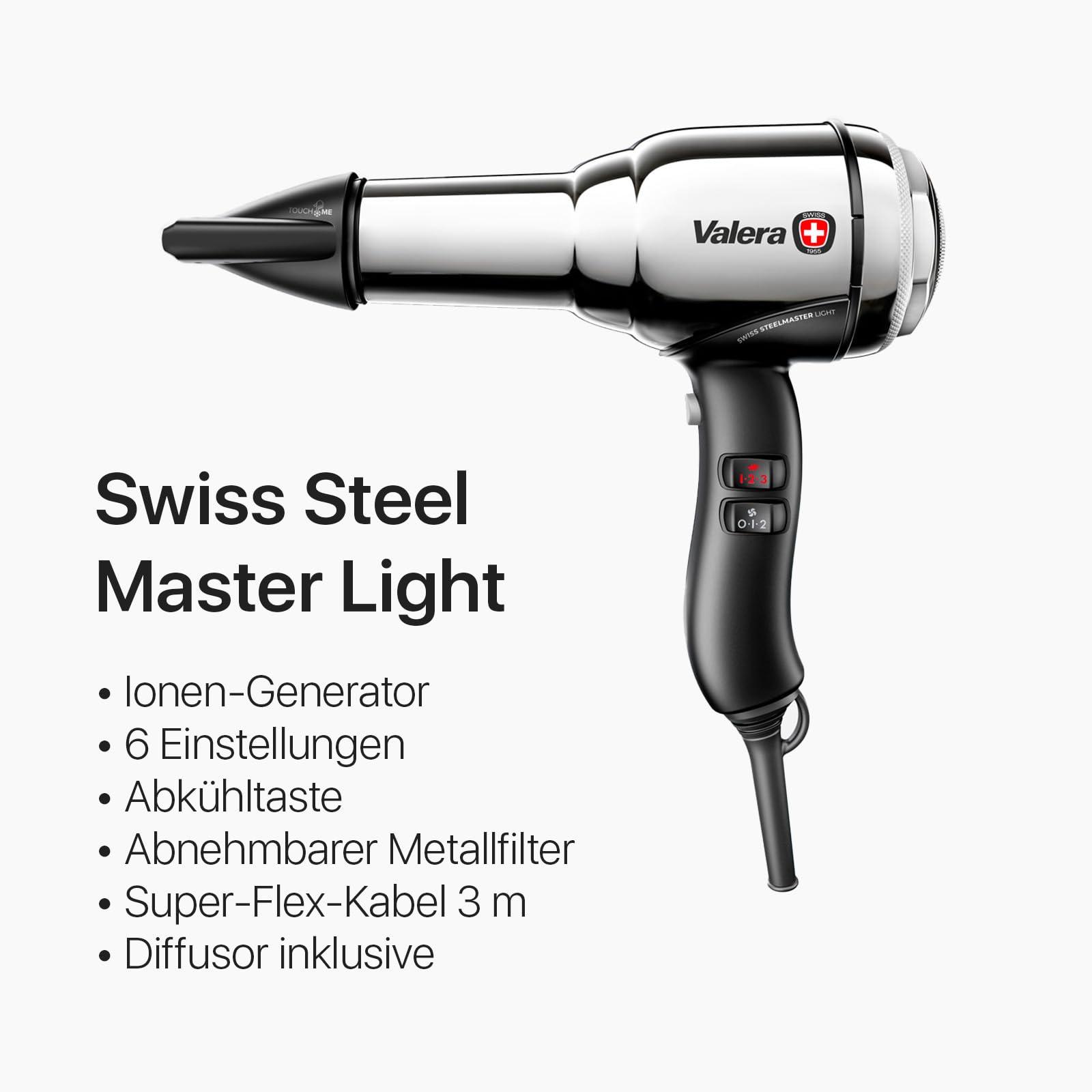 Valera, Swiss Steel Master Light, professionaalne kroomitud terasest föön, kerge ja võimas mootor, 3 temperatuurirežiimi, ioonigeneraator, 2100 W, Swiss Made – detailne vaade