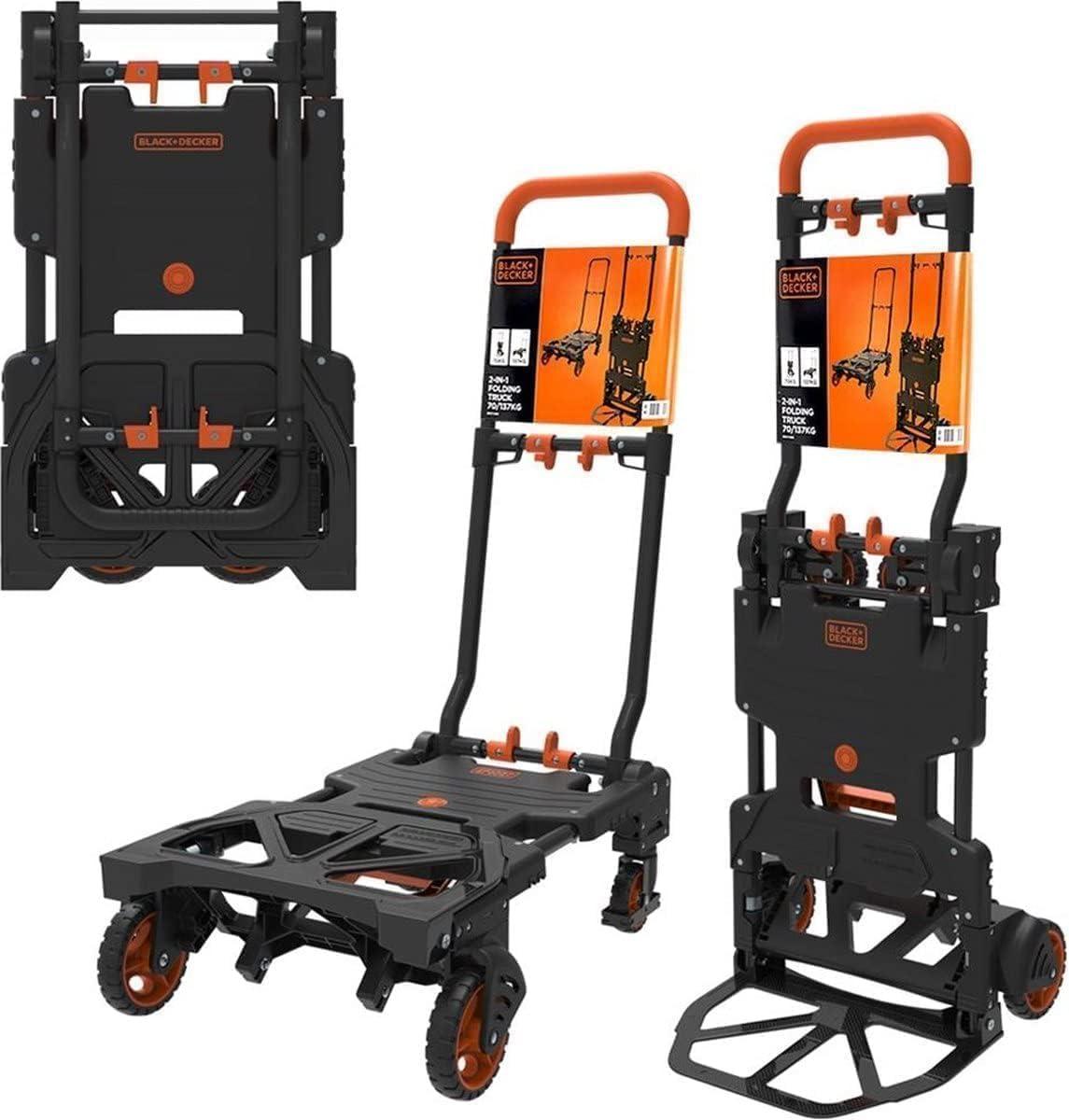 BLACK+DECKER 2-ühes transportkärud ja platvormkärud – kandekäru maks. 55KG – transpordikäru maks. 120KG – kokkupandav käsikäru – tugevate ratastega vanker – plastik/teras