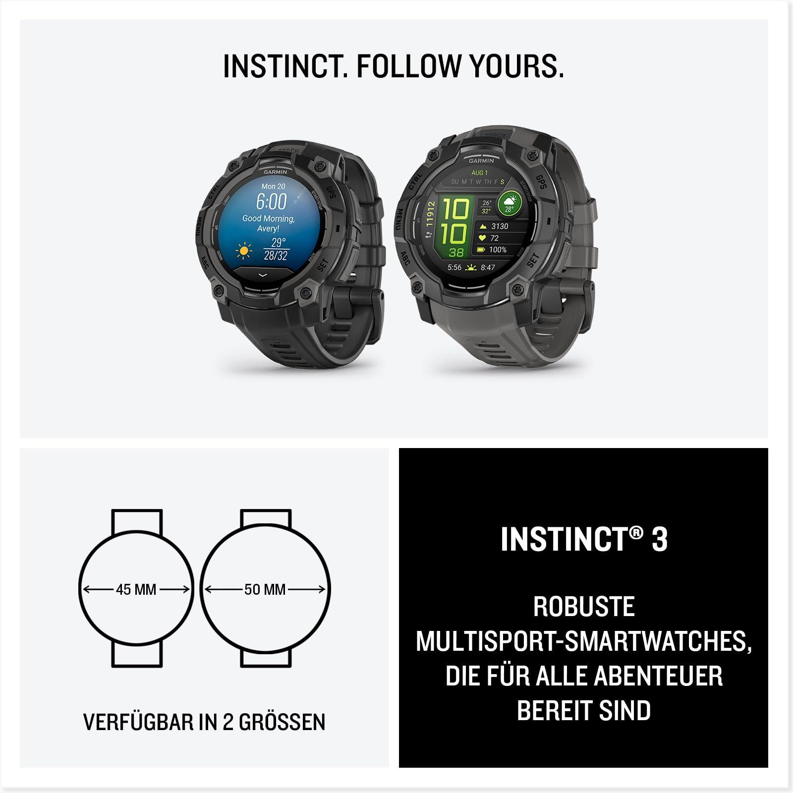 Garmin Instinct 3 50mm AMOLED – Tugev, veekindel GPS-nutikell 1,3″ AMOLED-ekraaniga ja LED-taskulambiga õues, jooksmiseks ja muuks – südame löögisageduse jälgimise ja nutikate funktsioonidega – pilt 9
